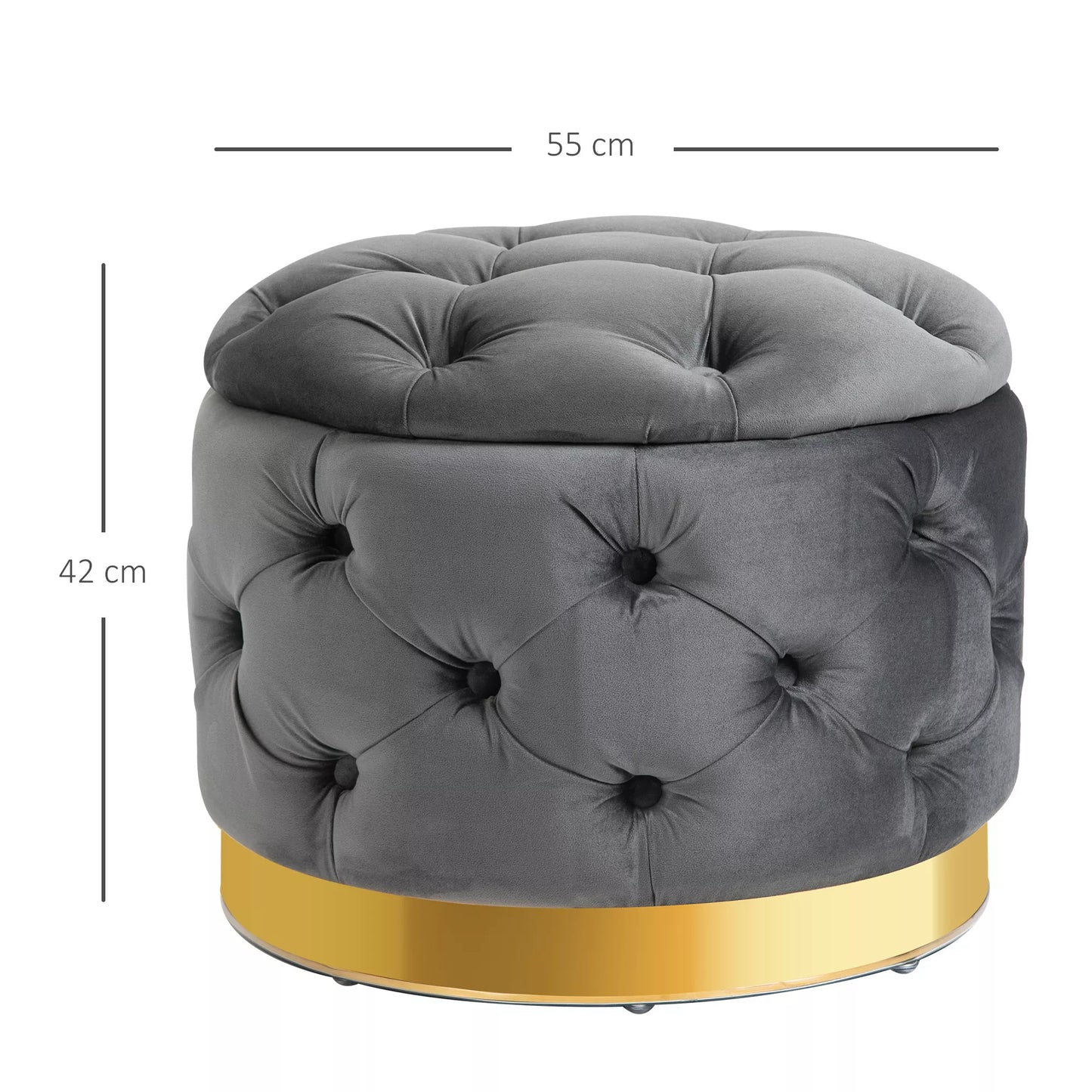 Vintažinis pufas, sėdima taburetė, skrynelė su vieta daiktams, paminkštinta kojų taburetė, metalas, putplastis, anglies pilkumo, 55 x 55 x 42 cm