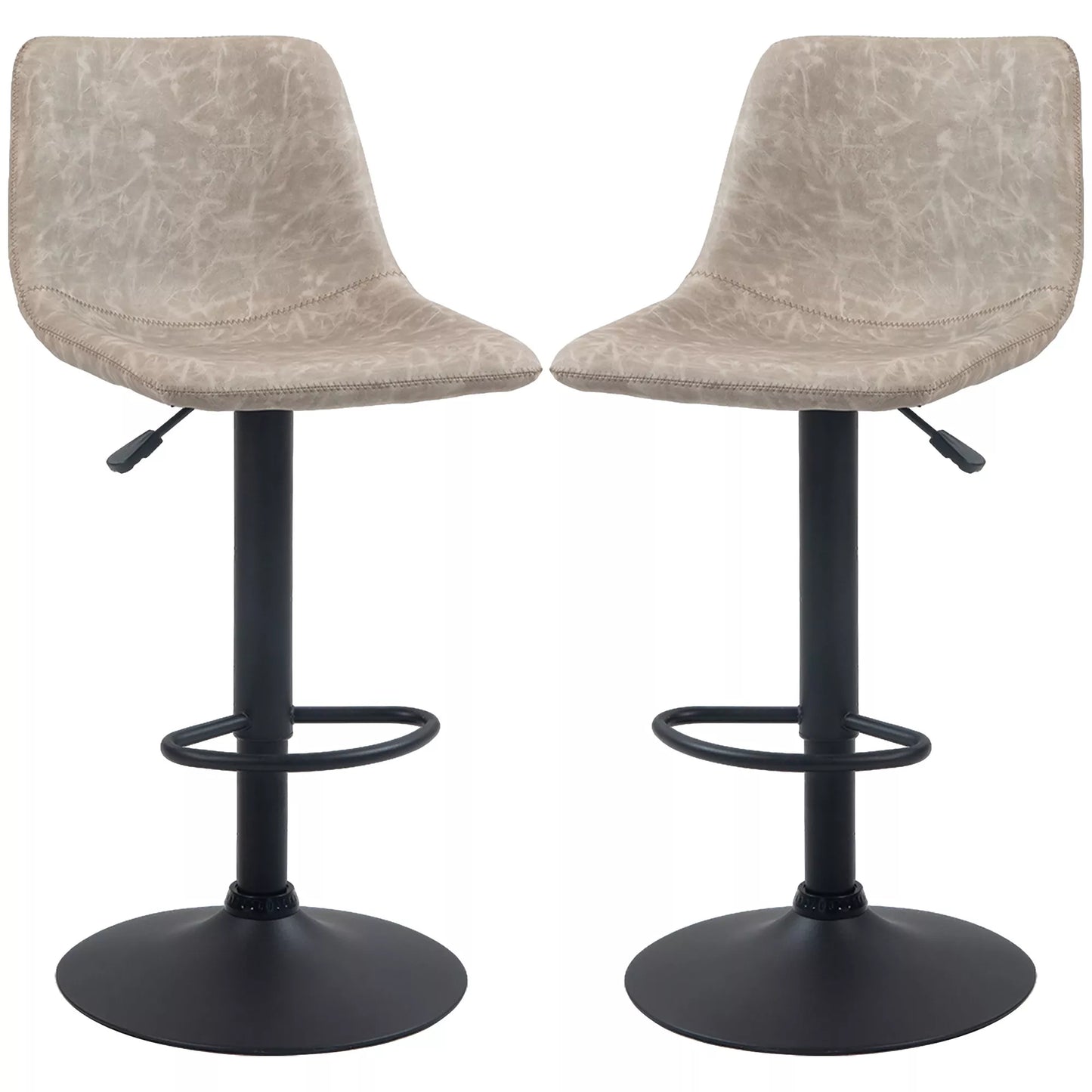 Baro taburetės 2 vnt. komplekte, Retro dizainas, reguliuojamas aukštis, sukamos, dirbtinė oda, 42 x 48 x 91-112 cm, smėlio