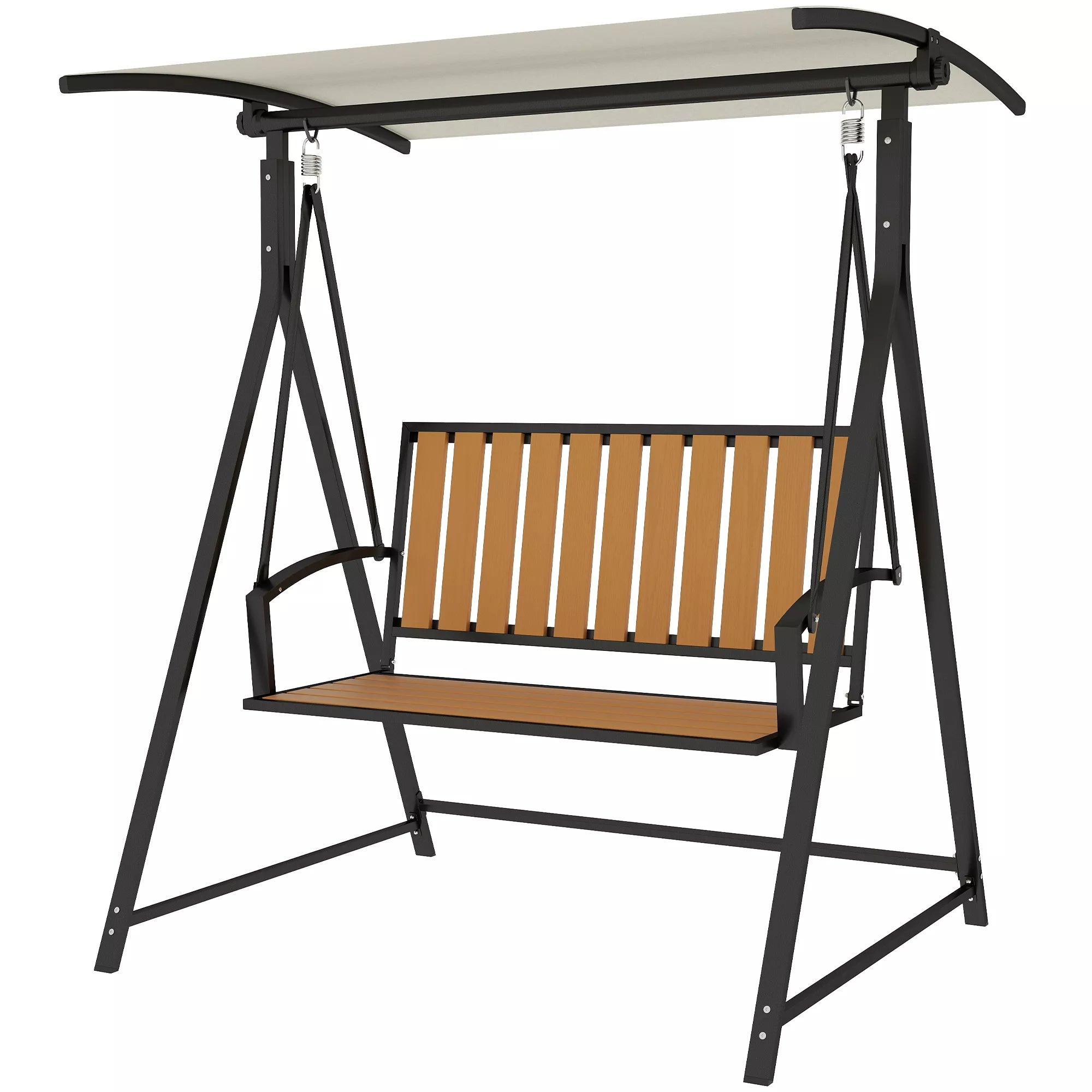 Lauko, sodo  sūpynės su reguliuojamu stogu nuo saulės, 2 vietos sodo sūpynės 142 x 112 x 162 cm, juodos spalvos