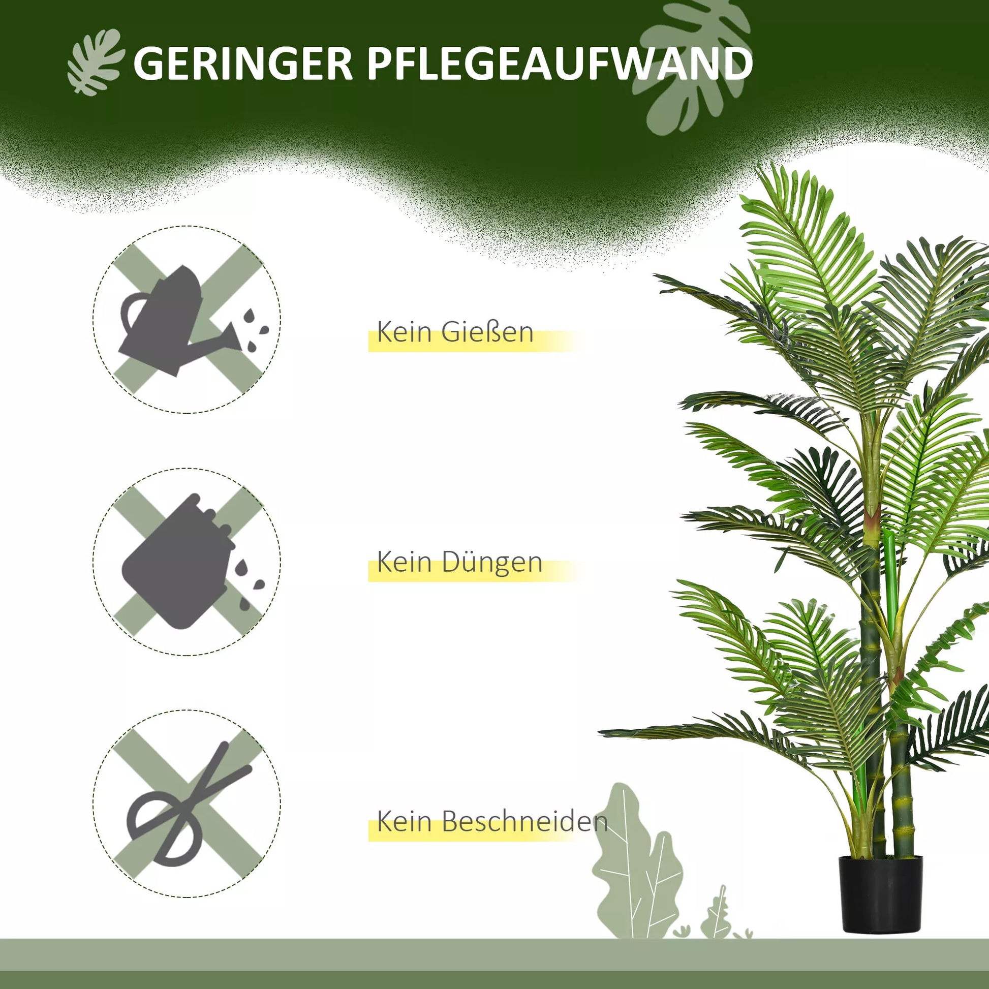 Dirbtinis augalas, dirbtinė palmė, su vazonu; 19,5 cm x 19,5 cm x 150 cm, Žalia + Juoda