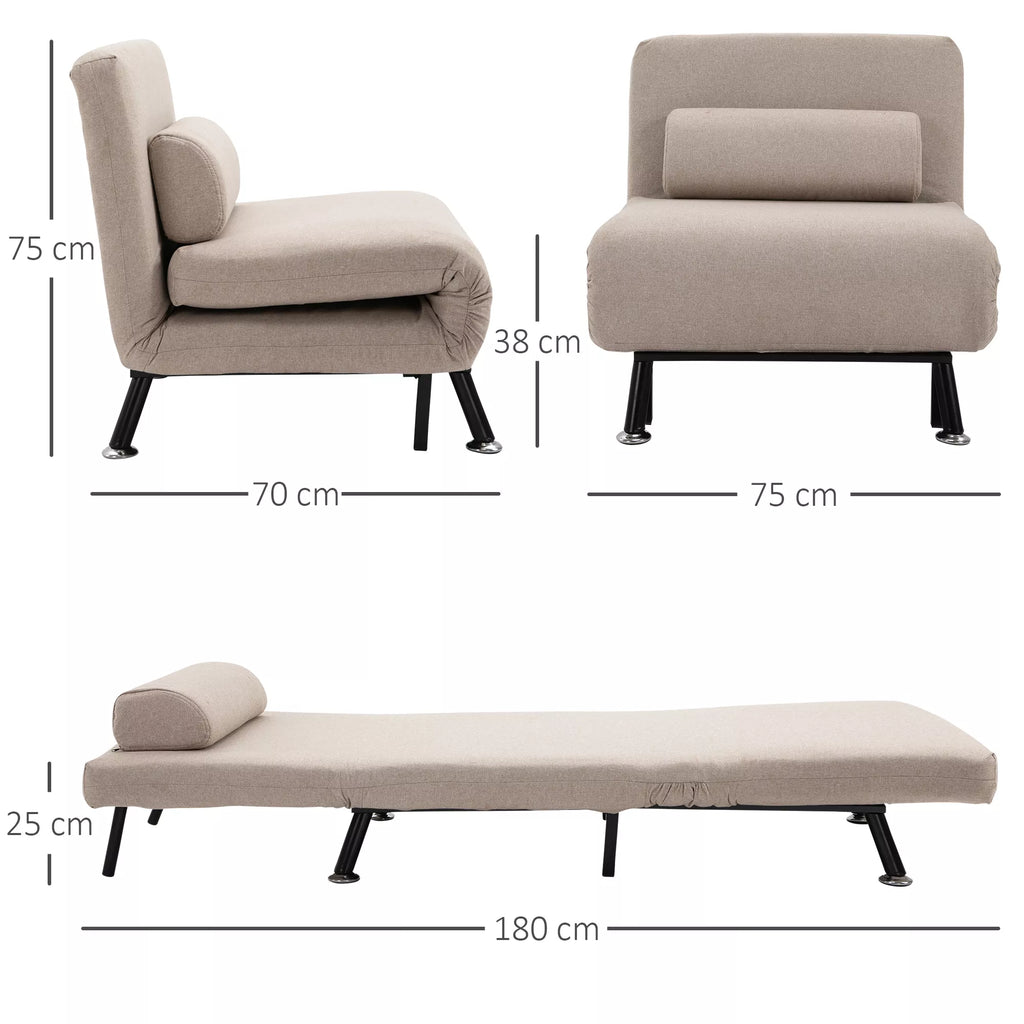 Schema su fotelio matmenimis: 75 × 70 cm, aukštis 75 cm, ištiesta 180 cm