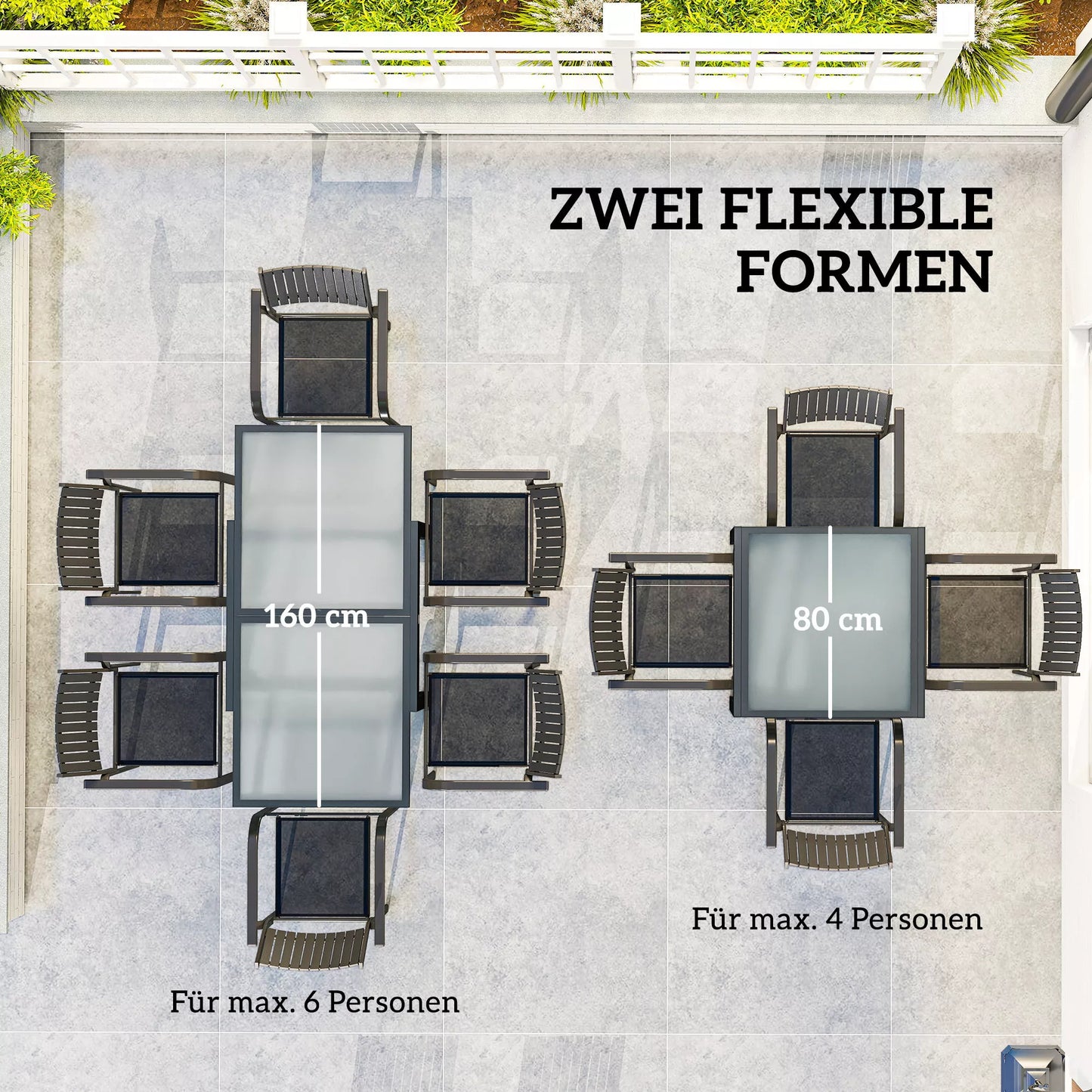 Ištraukiamas lauko, sodo stalas, atsparus oro sąlygoms, 160x80x75 cm (juodas)