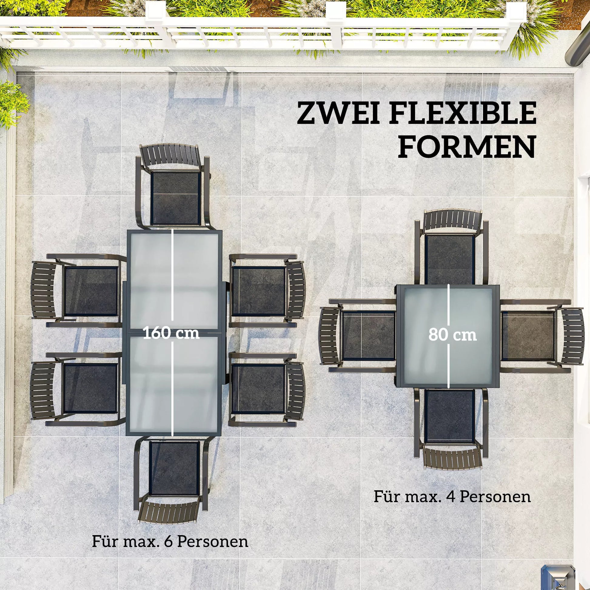 Ištraukiamas lauko, sodo stalas, atsparus oro sąlygoms, 160x80x75 cm (juodas)