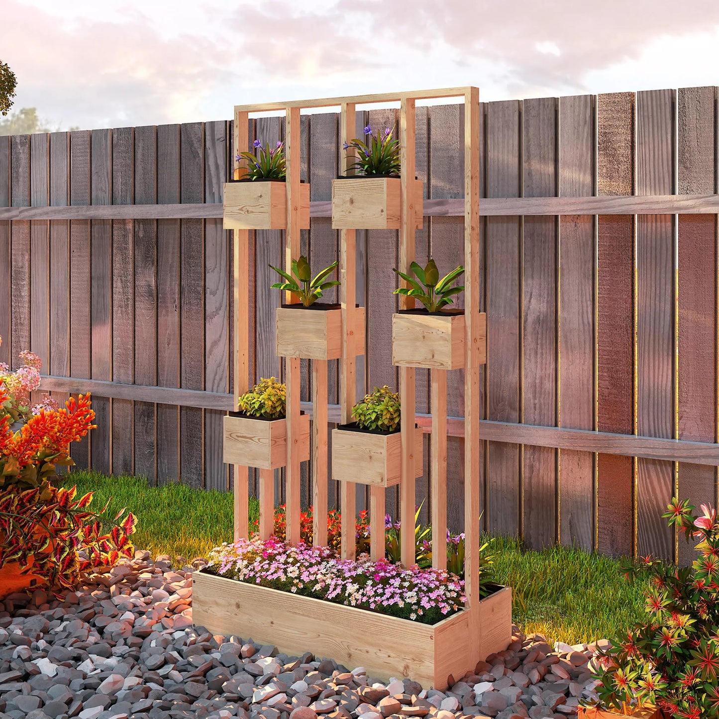 Aukštas gėlių vazonas su grotelėmis, medinis vazonas, gėlių vazonas, 90 x 45 x 170 cm