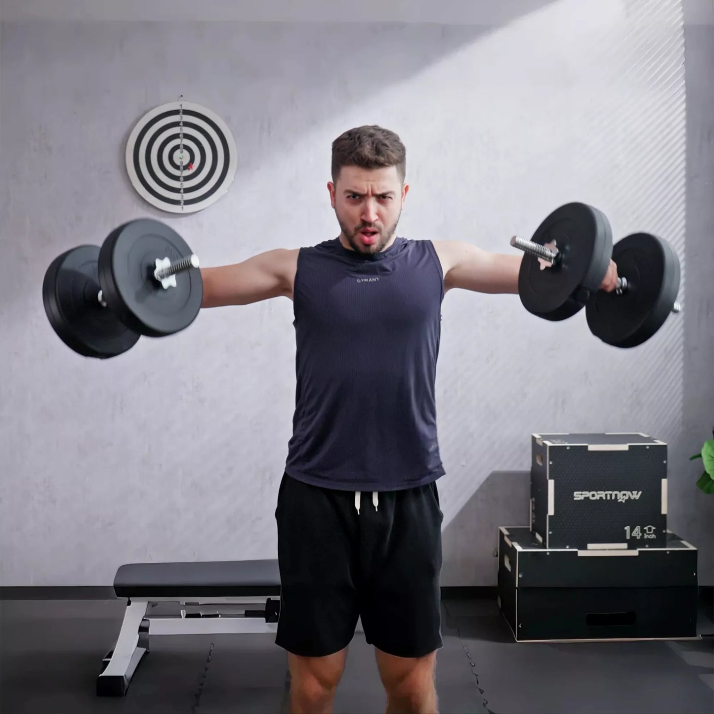 Hantelių rinkinys 2 x 25 kg, 2 x 6 hantelių diskai su plastikine danga, nebraižantis grindų, Juoda