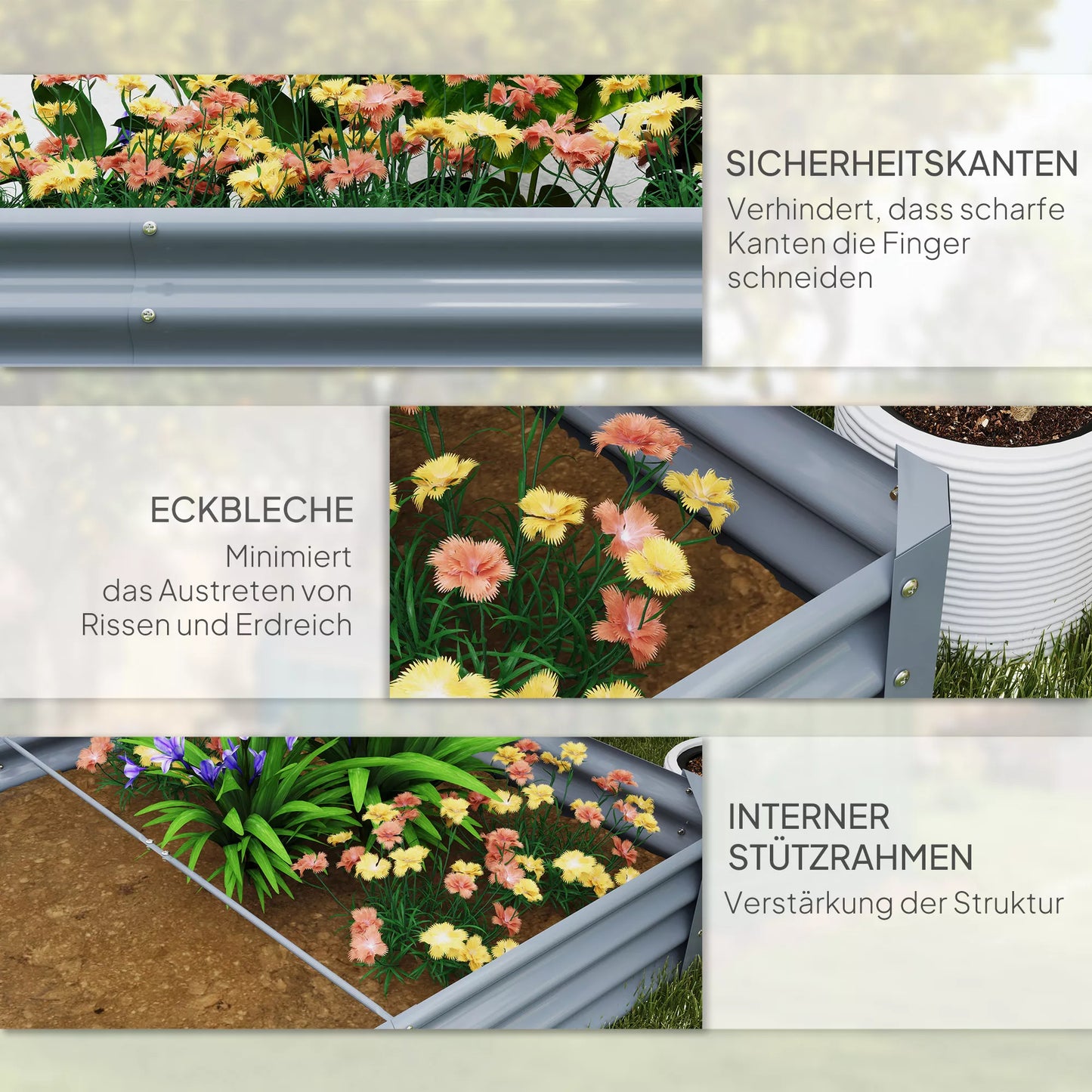 Plieninis pakeltas lysvas, atsparus oro sąlygoms, augalų lysvas su apsaugine nuo įpjovimų briauna, mini šiltnamis