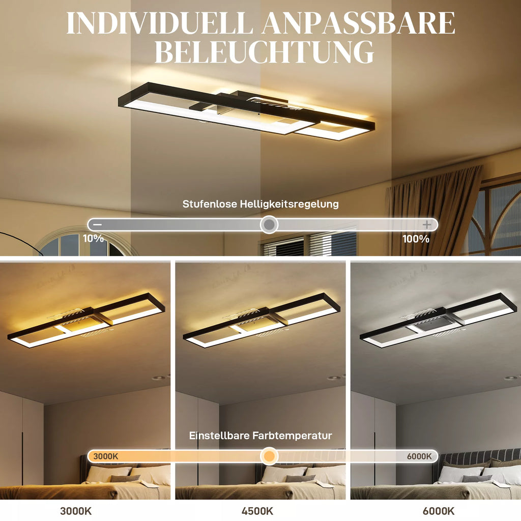 Lempos LED 43W 4600LM 3000-6000K reguliuojamas lubų šviestuvas Plokščias su nuotolinio valdymo pultu Sieninis jungiklis 70 x 30 x 7 cm Juodas