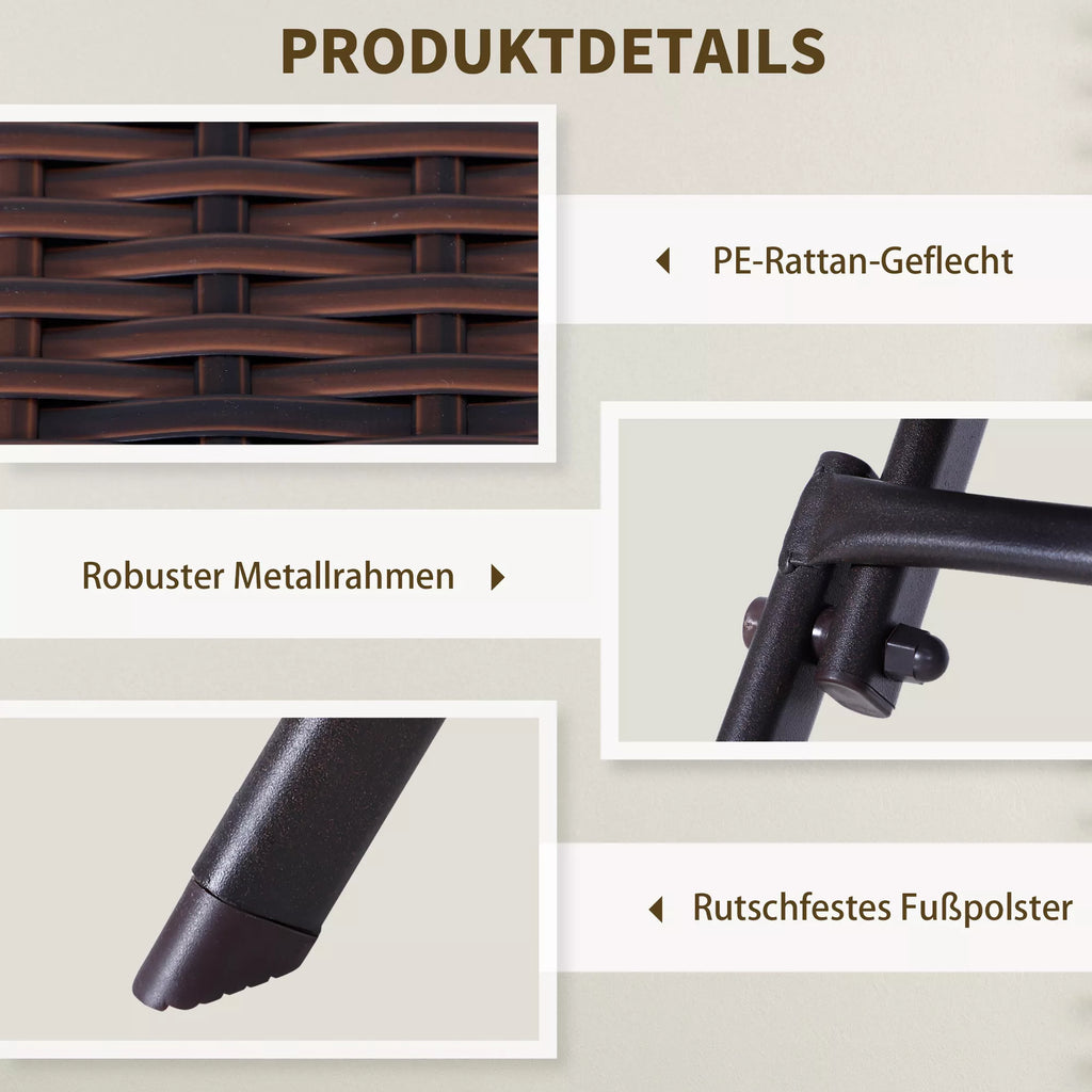 Rudo rotango komplekto detalės: pynė, metalinis rėmas ir kojelė