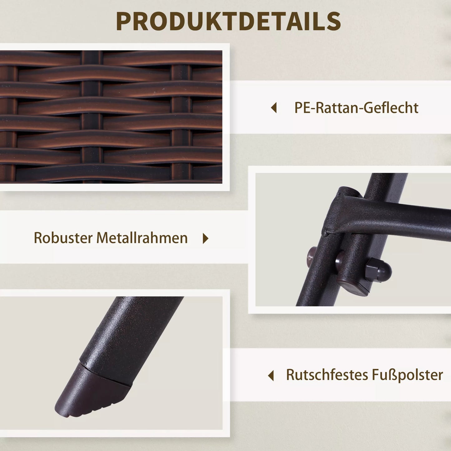 Polirataninis 2 žmonių bistros komplektas, rotango lauko baldų sėdimoji grupė, rudas