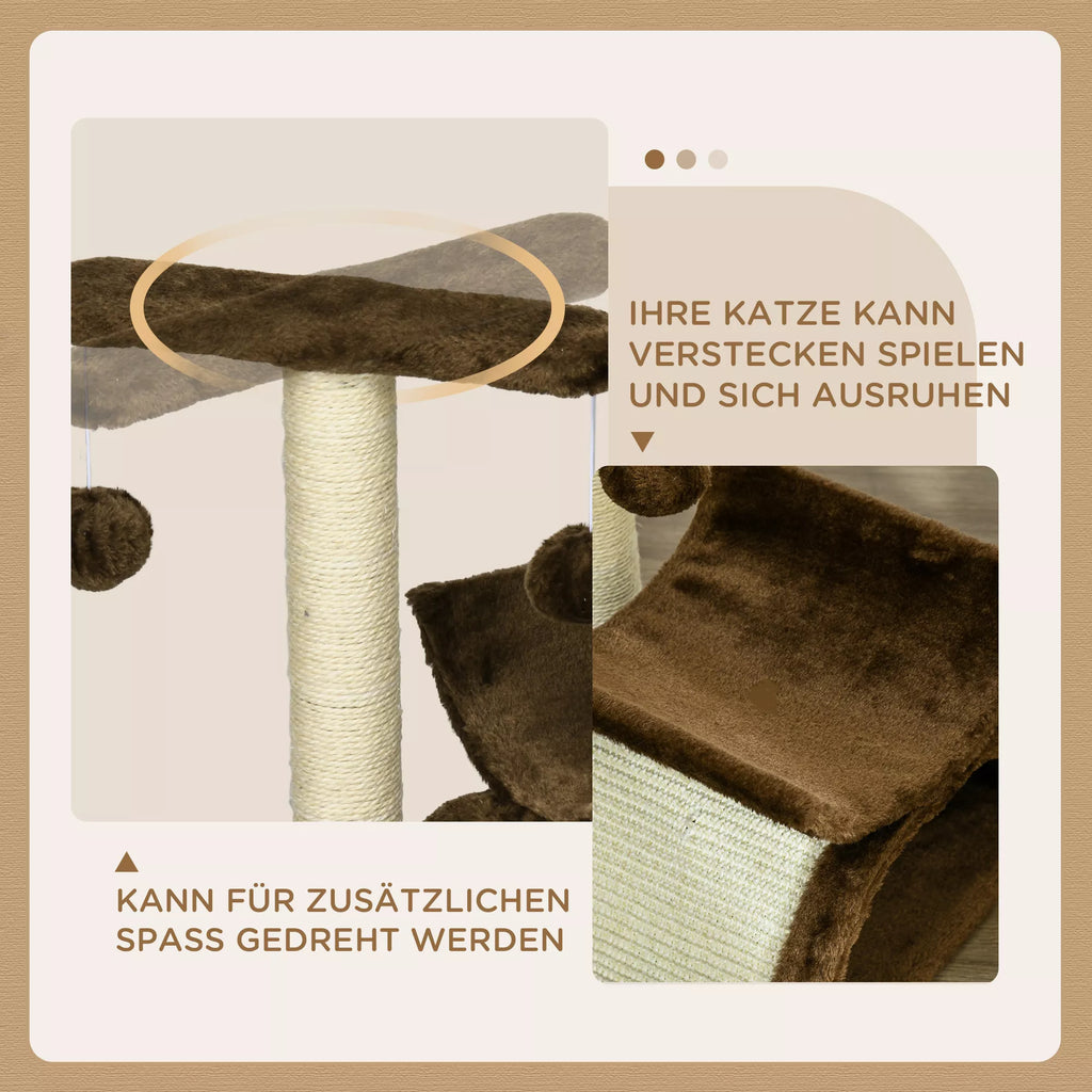 Katės draskyklė 43 cm su tuneliu ir gultu, ruda