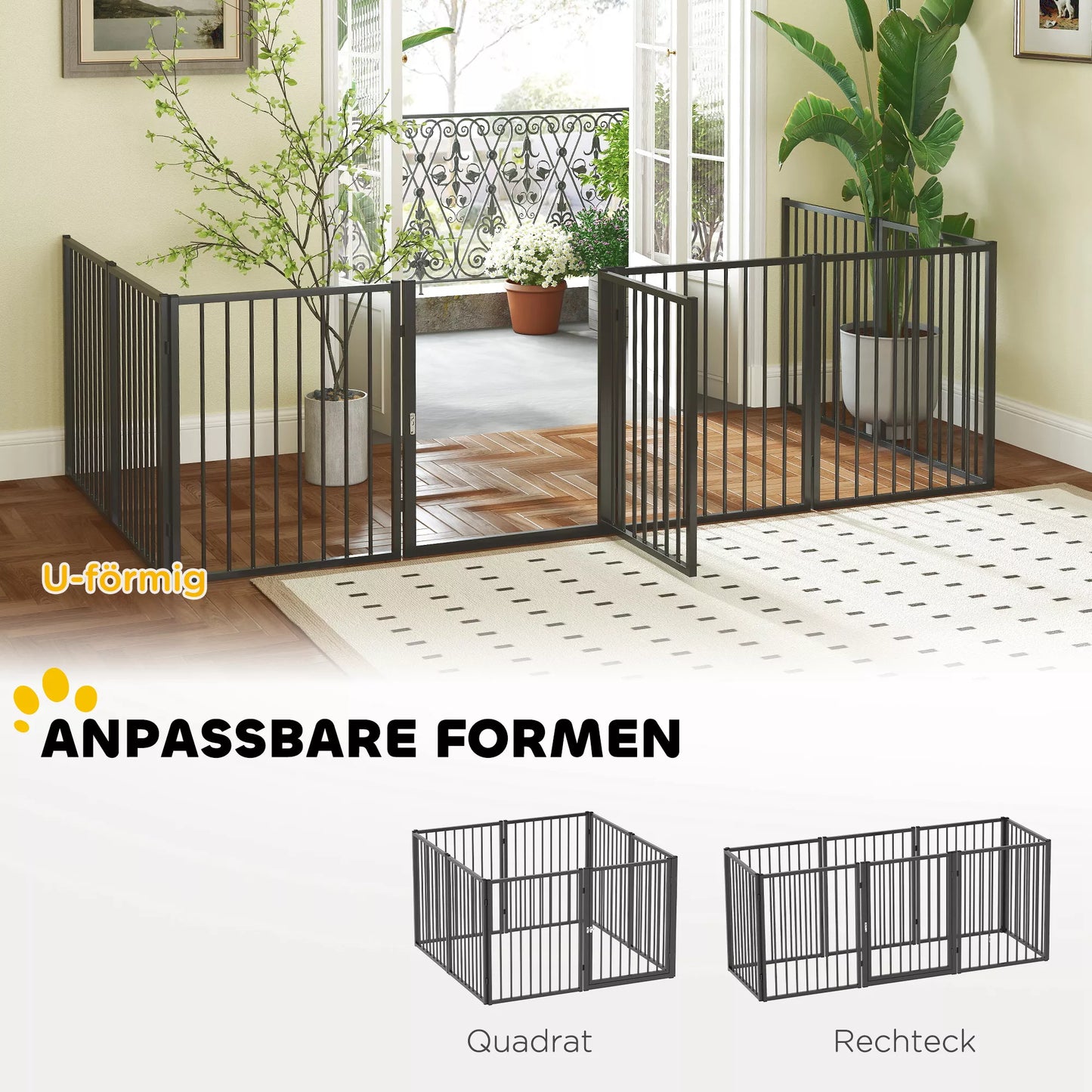 Šunų aptvaras, šuniukų voljeras, 8 skydeliai su durelėmis, sulankstomas ir nešiojamas šunų tvora, plienas, juodas