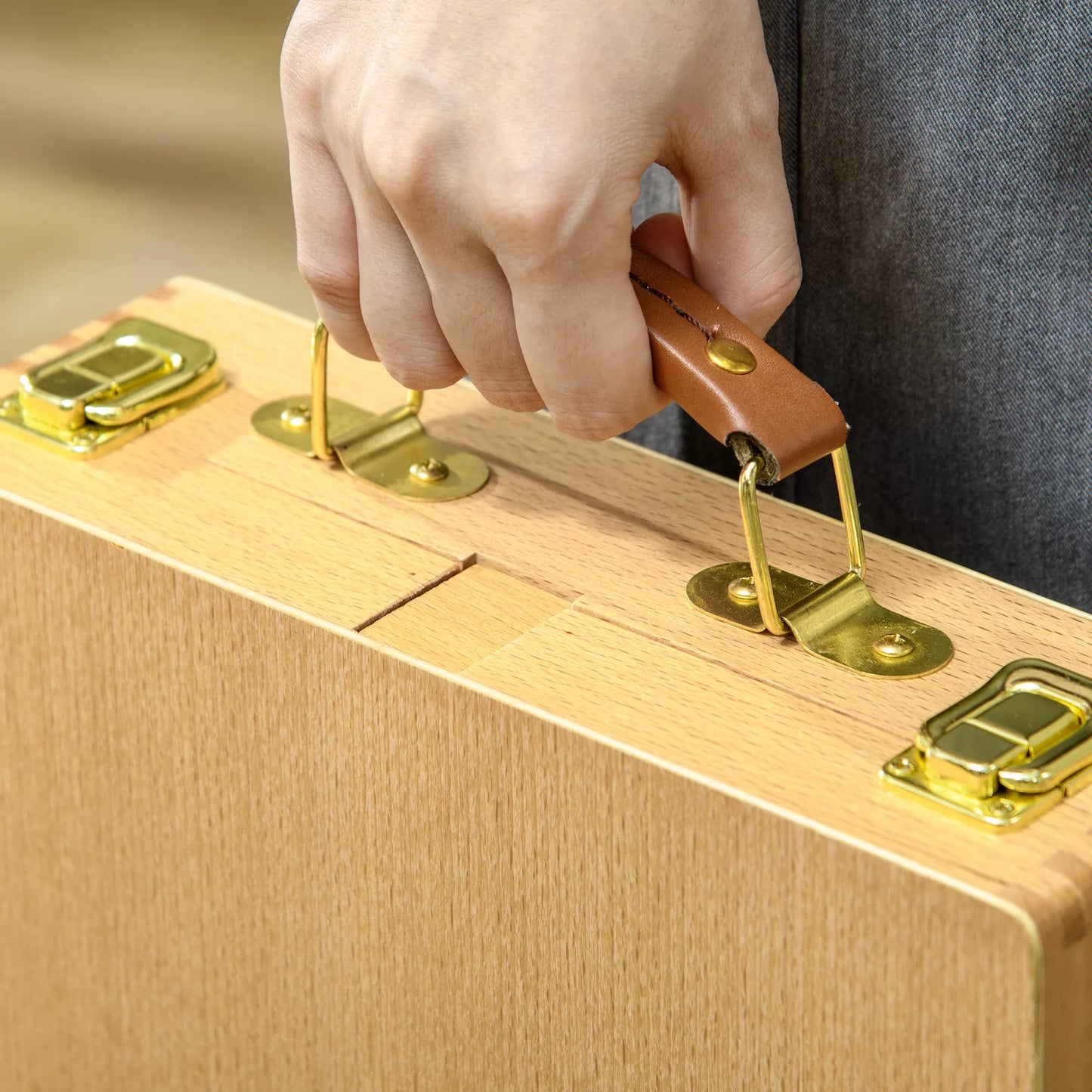 Stalinis molbertas dėžutėje, buko mediena, sulankstomas, 27cm x 41,5cm x 74,5cm, natūralus