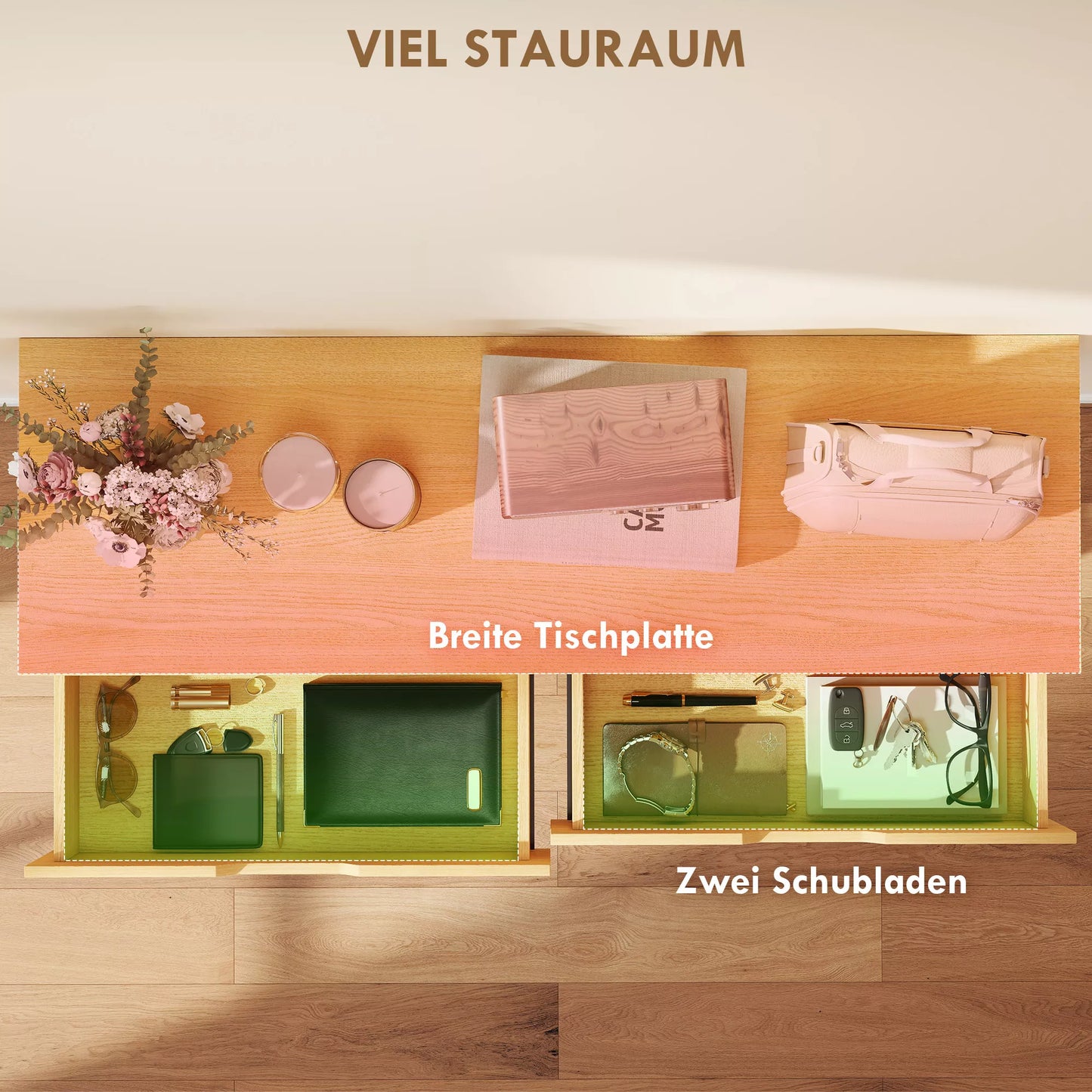 Konsolė Siauras prieškambario stalas su 2 stalčiais, metalinis rėmas, skirtas prieškambariui 110 x 35 x 76,5 cm Natūralus