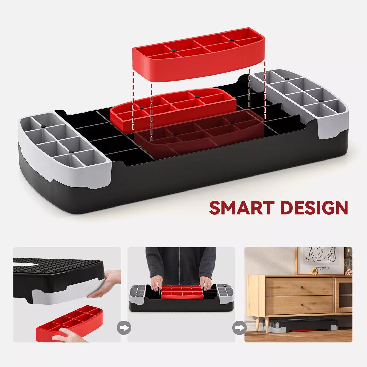 Aerobikos steperis, 2 pakopų aukščio reguliavimas, 68 x 28 x 15 cm, juodas + pilkas + raudonas