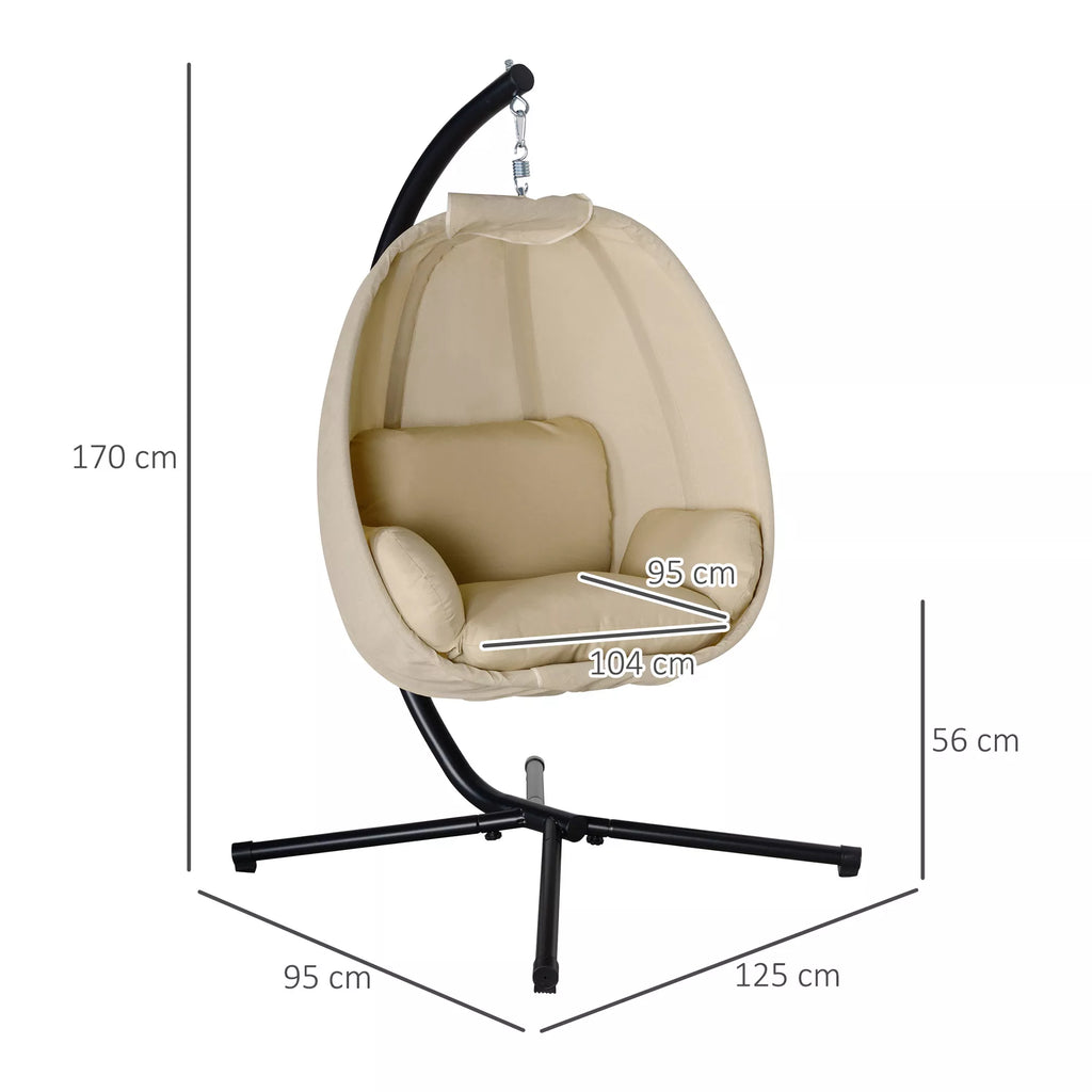Kabantis krėslas, kiaušinio formos sūpynės su minkštu pagalvėliu, tinka naudoti viduje ir lauke, 125L x 95B x 170H cm, chaki spalvos