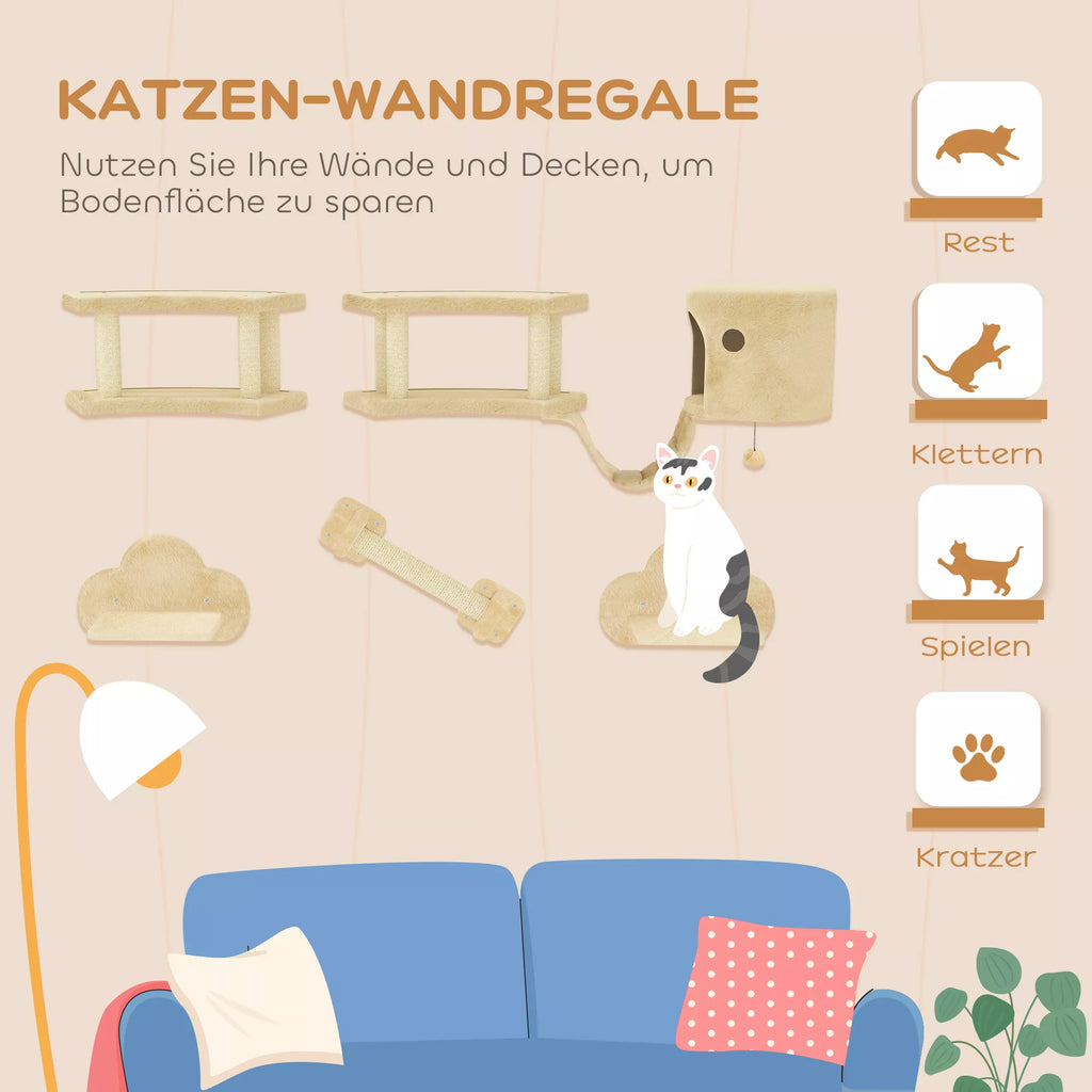 Informacinė grafika apie kačių sienines lentynas su kate