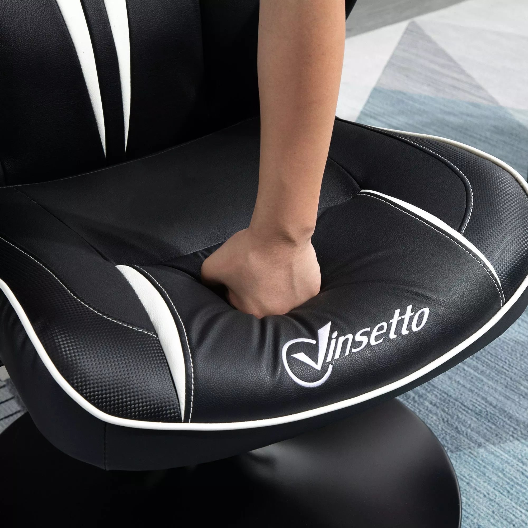Žaidimų kėdė Ergonomiška žaidimų kėdė su galvos atrama ir reguliuojamu aukščiu Žaidimų kėdė Biuro kėdė su sūpynės funkcija Juoda + balta