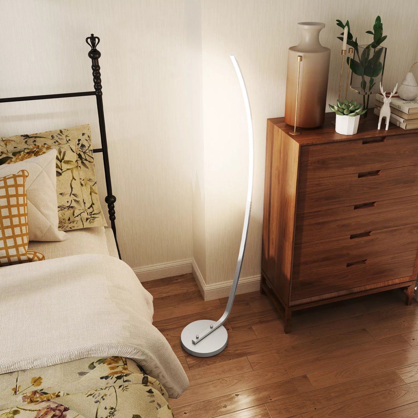 LED koridoriaus šviestuvas su reguliuojamu ryškumu, moderni pastatoma lempa su kojiniu jungikliu miegamajam, svetainei, sidabrinė