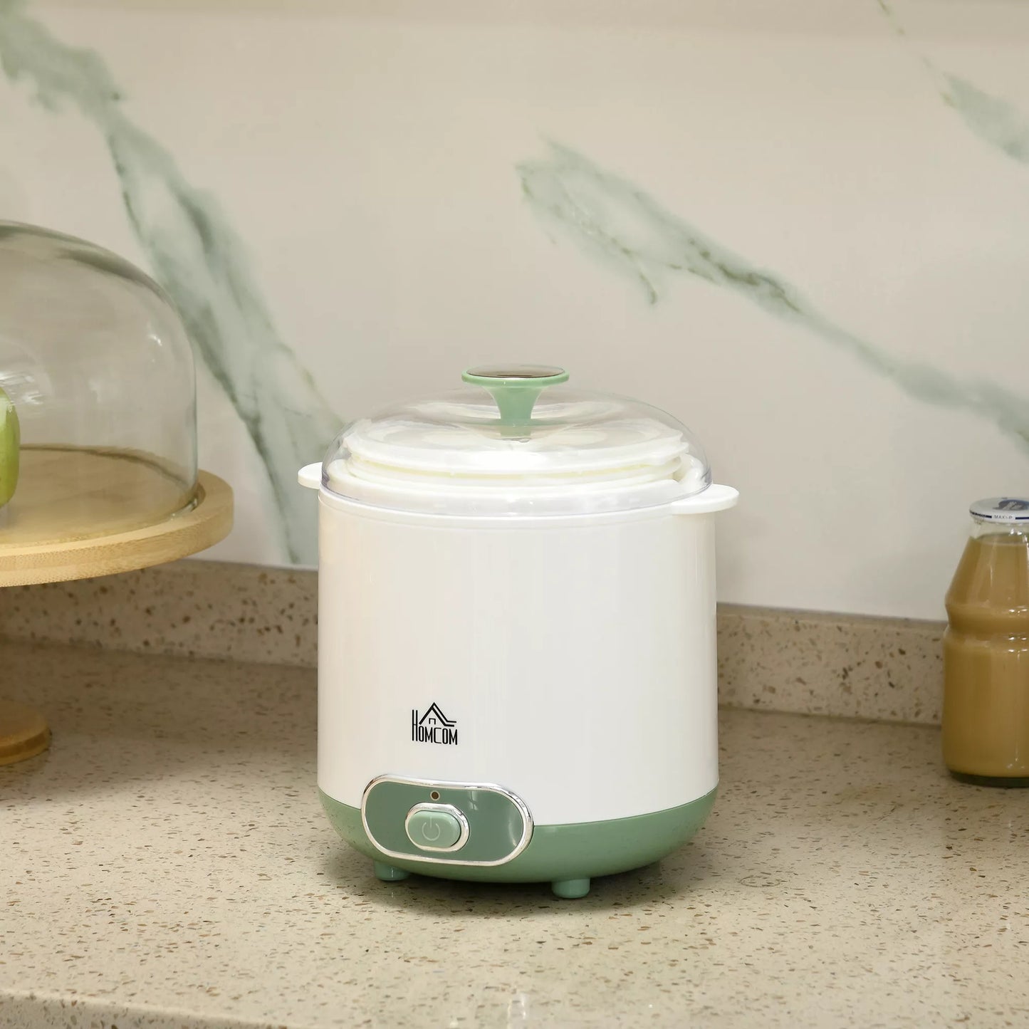 Jogurto gaminimo aparatas, 1,5 l jogurto aparatas su sietu, dangčiu, 20 W jogurto gaminimo aparatas graikiškam jogurtui, 3–5 asmenims, 19,5x17,5x21,4 cm, baltas