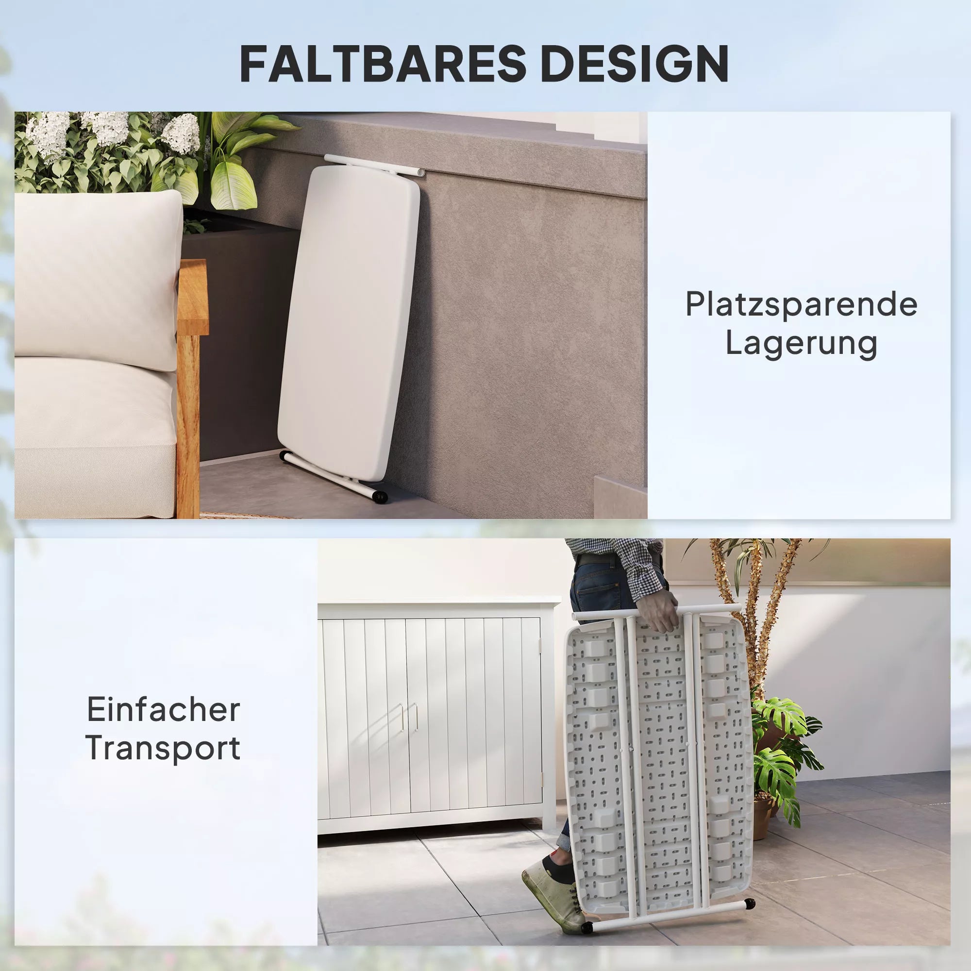 Sodo stalas, nešiojamas stalas lauke iš plastiko ir metalo, bistro stalas, terasai, sodui, baltas