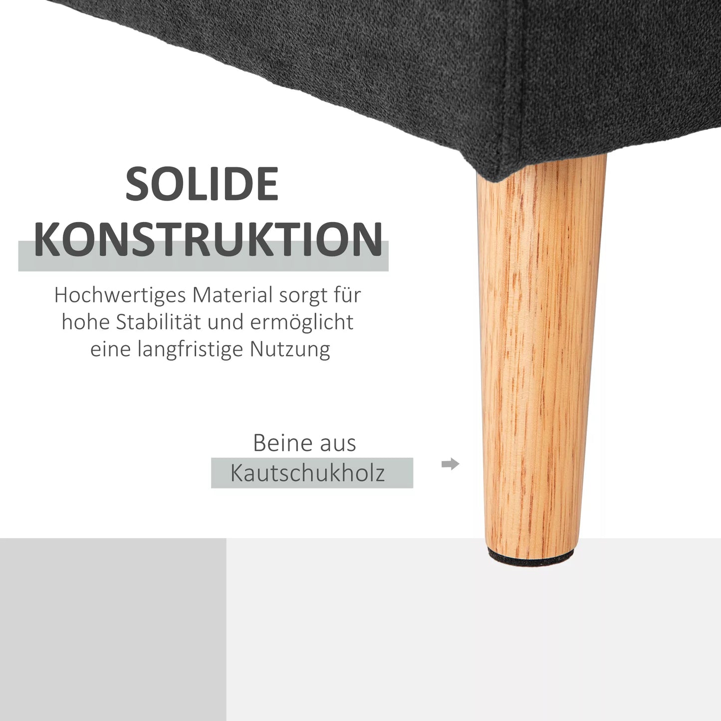 3 vietų sofa Kampinė sofa su chaise longue, su sagčių apdaila, 193 x 136 x 85 cm, Juoda