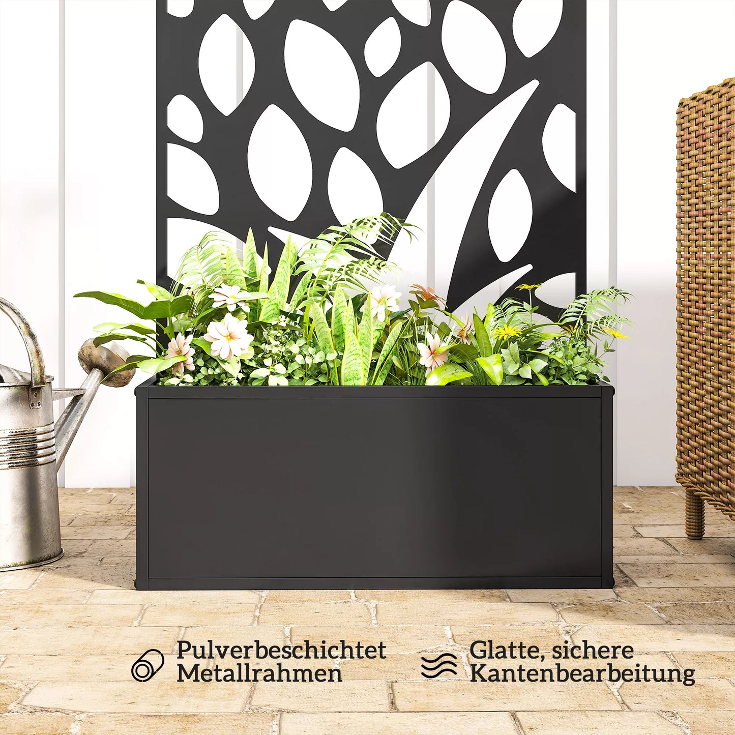 Pakelta lysvė su grotelėmis, metalinis vazonas su sienele tvirtinimui prie sienos arba pastatymui, plienas, 60x25x150 cm, antracito