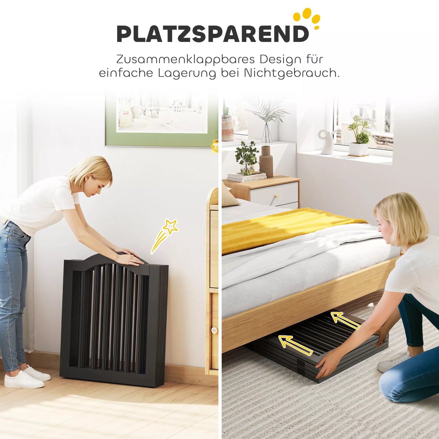 Apsauginė tvora šunims Laisvai stovinti apsauginė tvora su kojomis, sulankstoma tvora šunims, 5 panelės, 261,5 x 29,5 x 61 cm, juoda