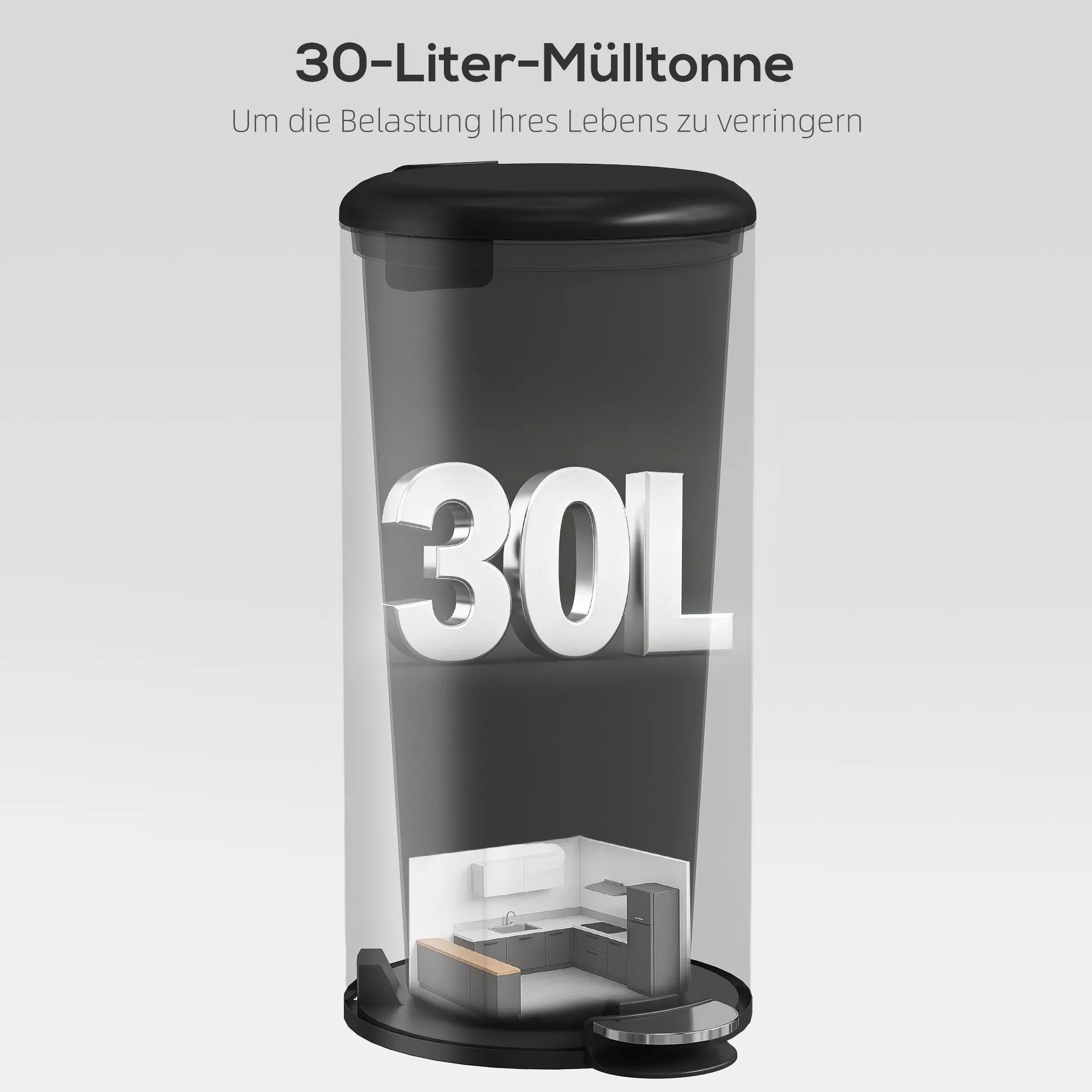 30 l šiukšliadėžė su pedalu ir „Soft-close“ dangčiu, metalinė šiukšliadėžė virtuvei, atspari pirštų atspaudams, 36 × 30 × 63,5 cm, juoda