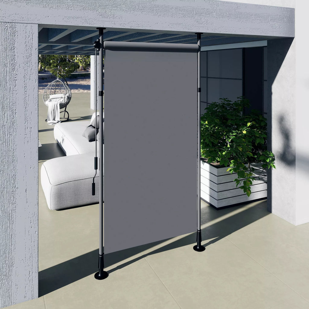 Atskirai stovinti markizė, reguliuojamas ilgis, montavimas be gręžimo, aliuminio rėmas, 1,5 x 2,2–3,1 m, tamsiai pilka