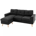 3 vietų sofa Kampinė sofa su chaise longue, su sagčių apdaila, 193 x 136 x 85 cm, Juoda