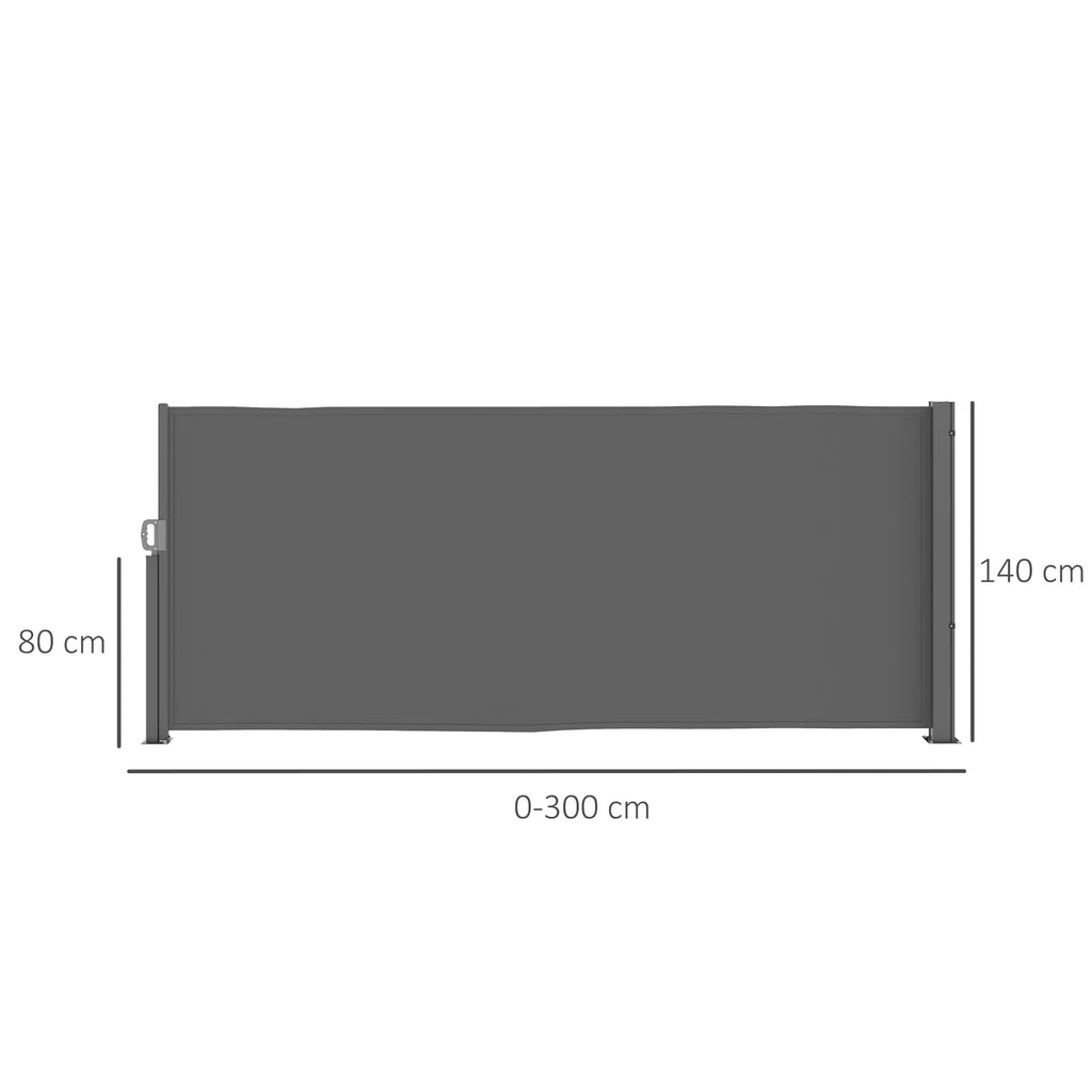 Ištraukiamas šoninis tentas, nepermatomas, apsaugantis nuo žvilgsnių, su sieniniu laikikliu  Danga 300x140 cm Tamsiai pilka