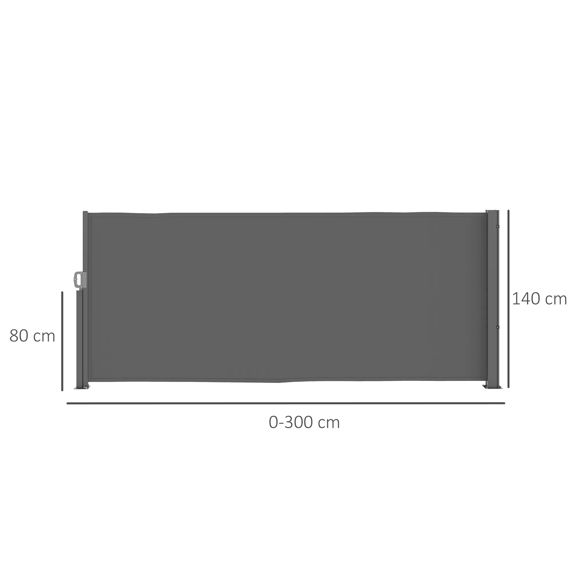 Ištraukiamas šoninis tentas, nepermatomas, apsaugantis nuo žvilgsnių, su sieniniu laikikliu  Danga 300x140 cm Tamsiai pilka