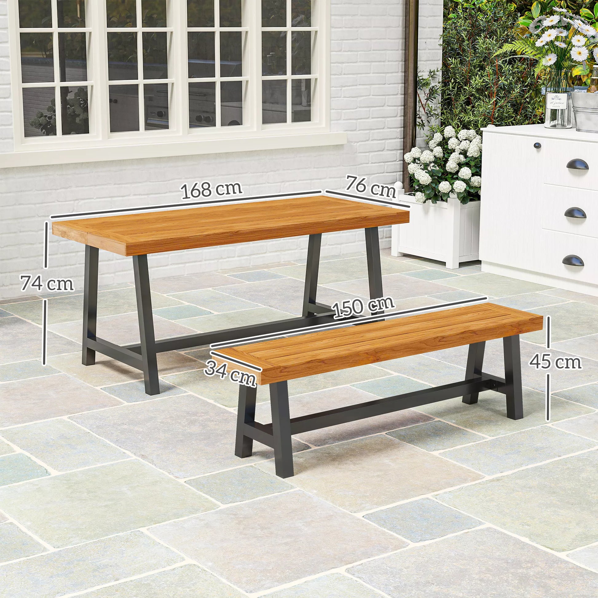 3 dalių medinė valgomojo grupė 4 asmenims Valgomojo stalas su 2 suolais Tiko mediena