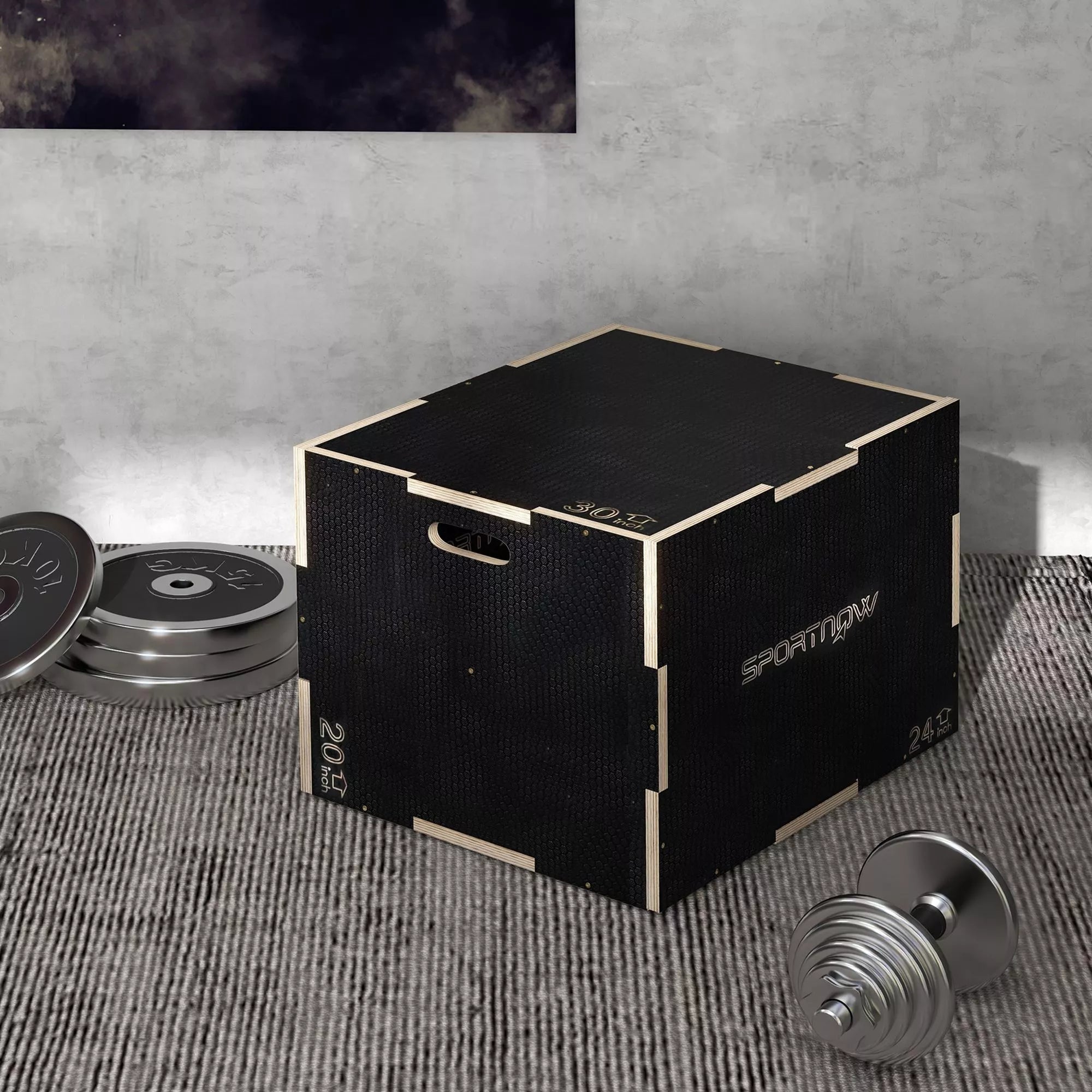 Plyo-Box/šokinėjančioji dėžė, tvirta, 76x61x51 cm, juoda, rankena 10x3,5 cm, iki 120 kg