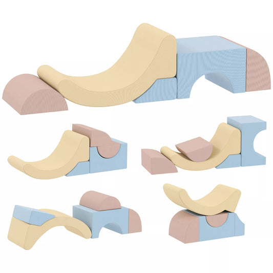 5 vnt. putplasčio laipiojimo blokų rinkinys, "cord" audinio užvalkalas, lengvas svoris, statyti, ropoti, laipioti, spalvoti