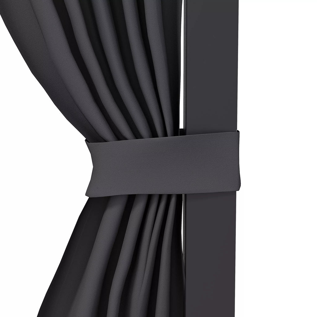Sodo pavėsinė, pergola, su stumdomu stogu, užuolaidomis, aliuminio rėmu, tamsiai pilkos spalvos, 3,65 x 2,55 x 2,05 m