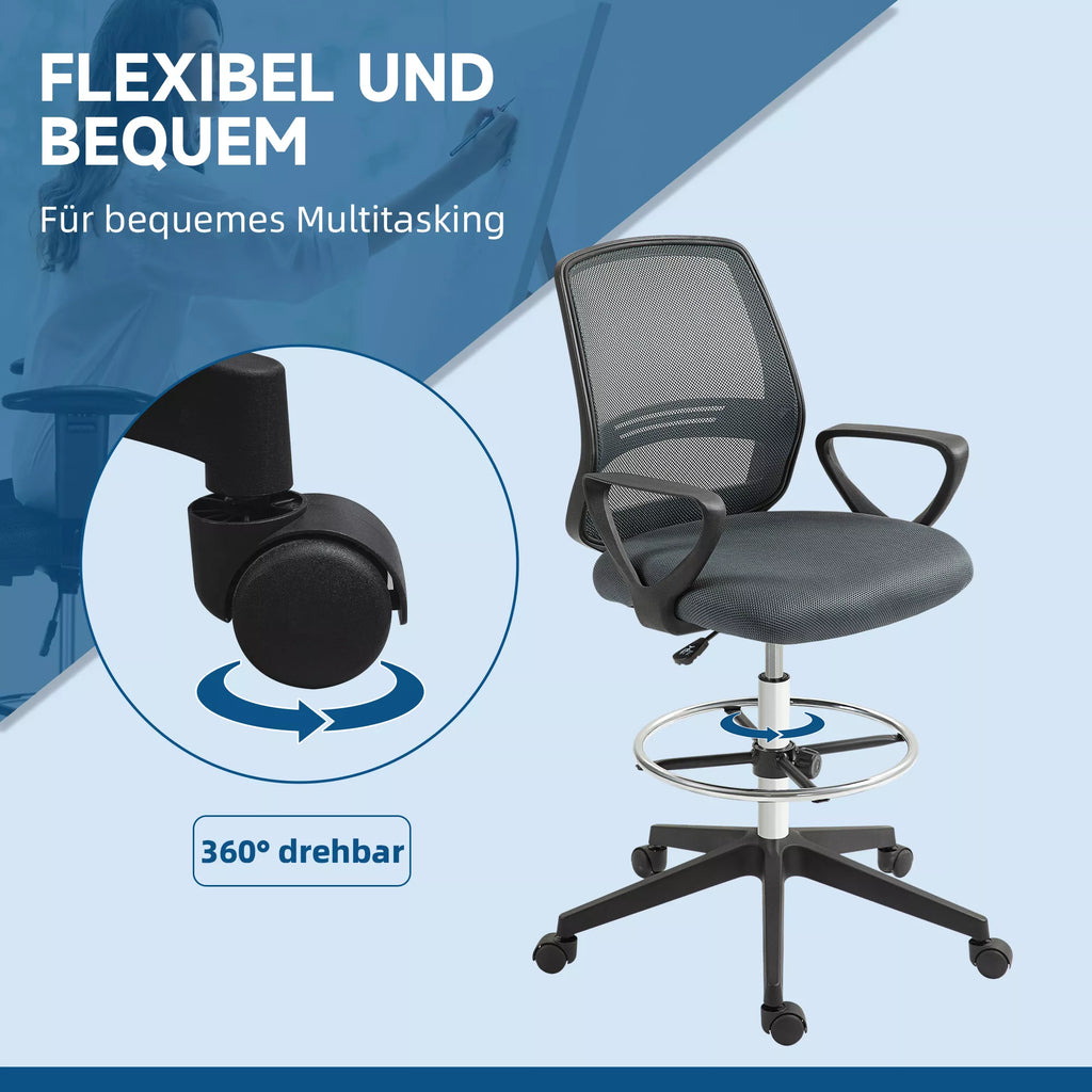 Biuro kėdė ergonomiška su reguliuojama kojų atrama, iki 120 kg, pilka