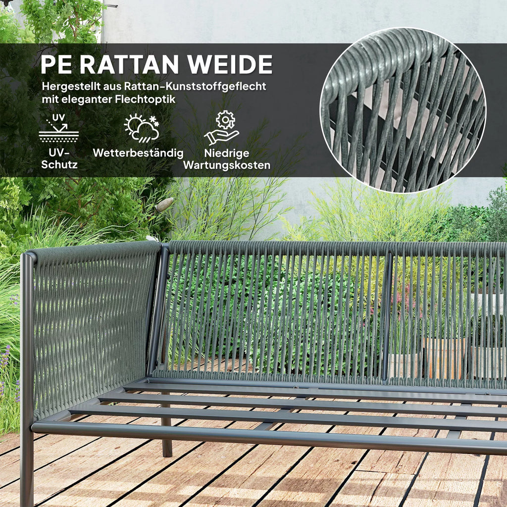 Sodo baldų komplektas Polyrattan Lounge komplektas su kampiniu sofos stalu pagalvėlėmis 6 asmenims Tamsiai pilkos spalvos