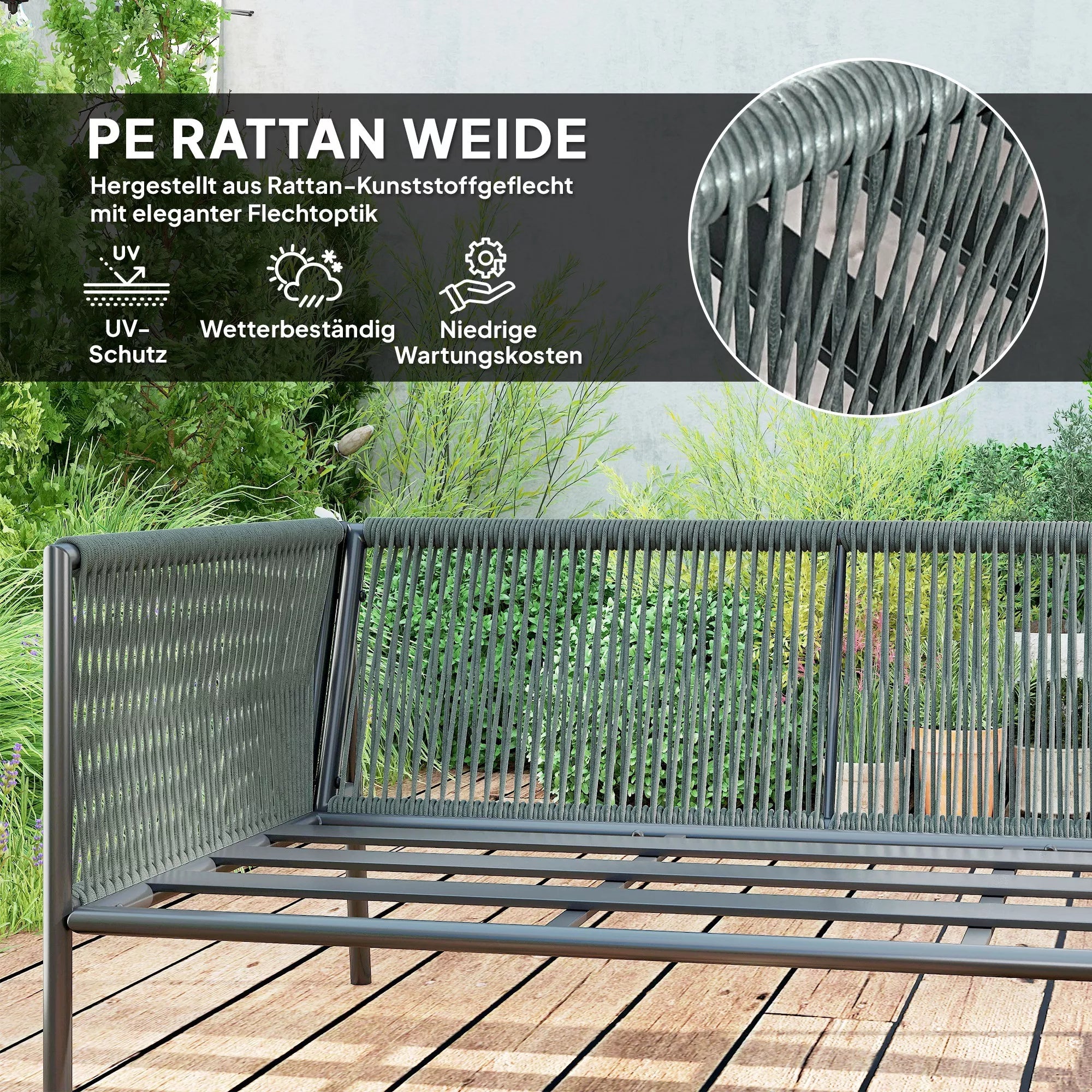Sodo baldų komplektas Polyrattan Lounge komplektas su kampiniu sofos stalu pagalvėlėmis 6 asmenims Tamsiai pilkos spalvos