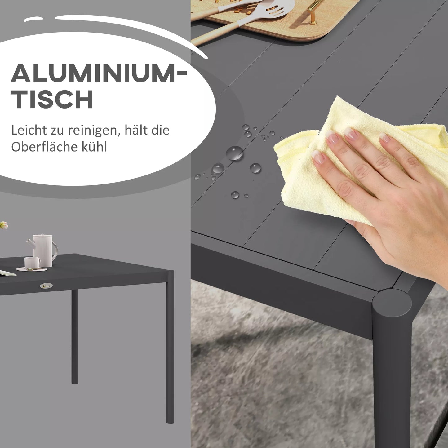 Lauko sodo stalas, atsparus oro sąlygoms, aliuminio, 145 x 90 x 74 cm, tamsiai pilkos spalvos