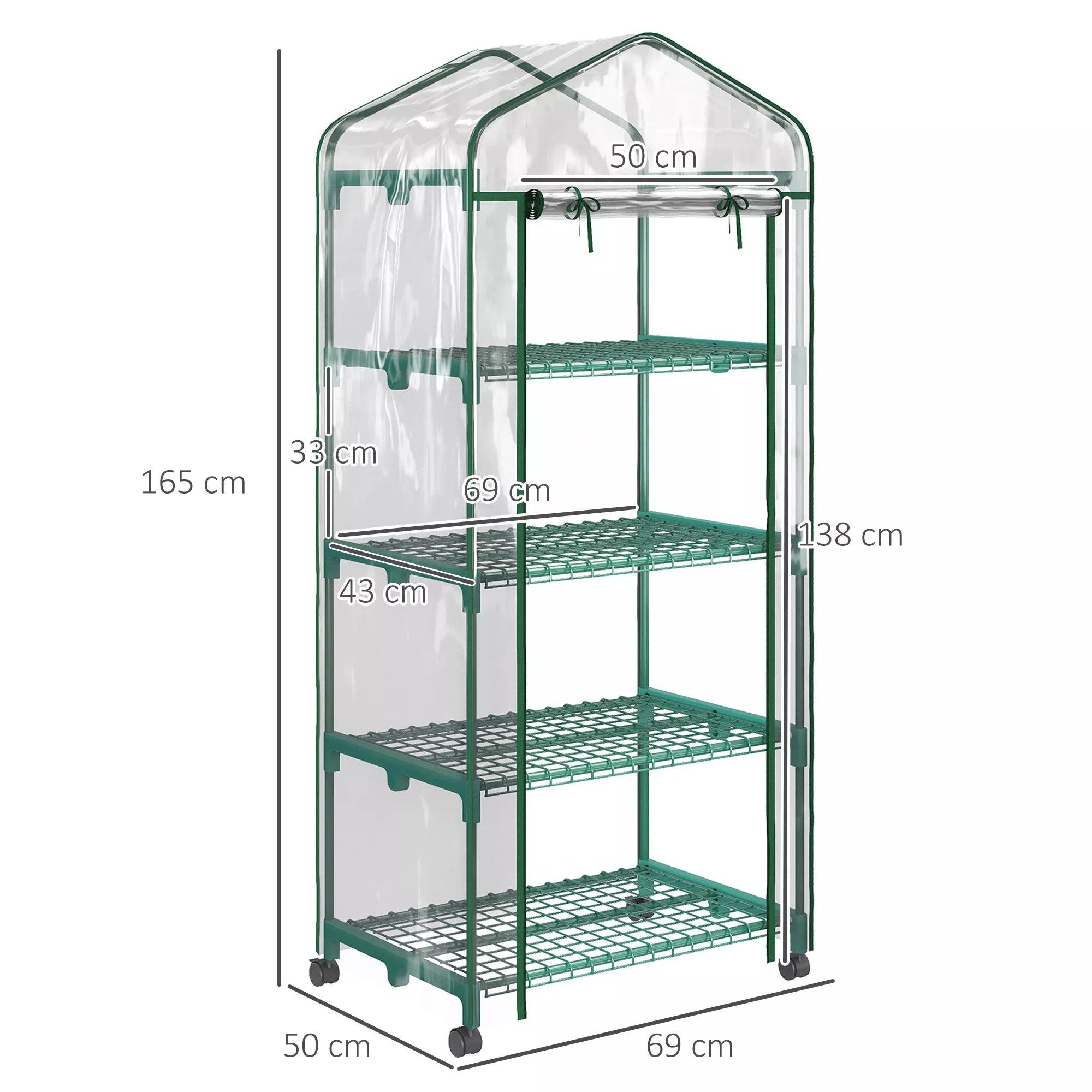 Mini šiltnamio schema su matmenimis 165, 69 ir 50 cm