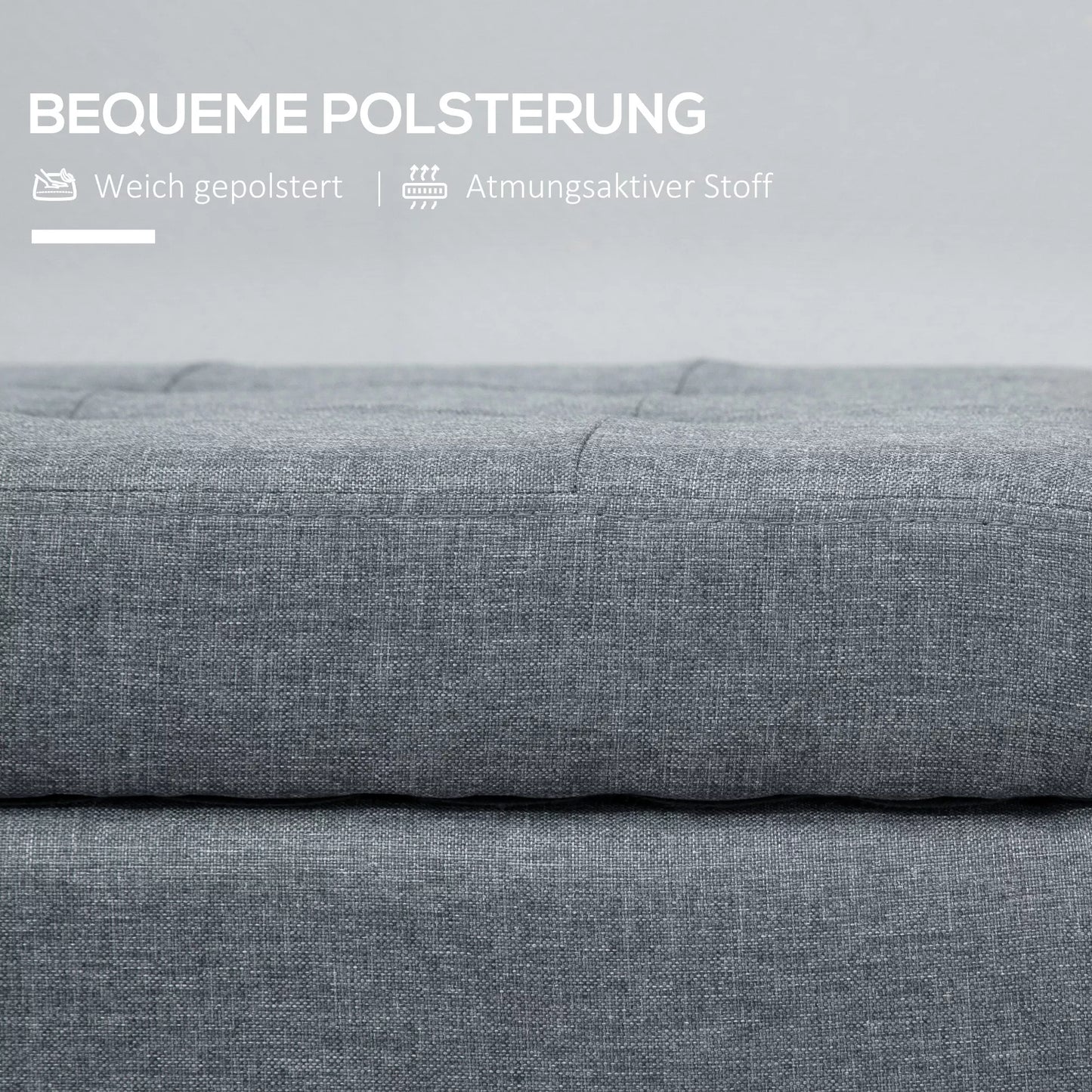 Suolas su daiktadėže, otomanas, koridoriaus suolas, sagtelėmis siūtas, 125,1 cm x 48,9 cm x 41,3 cm, Pilkas