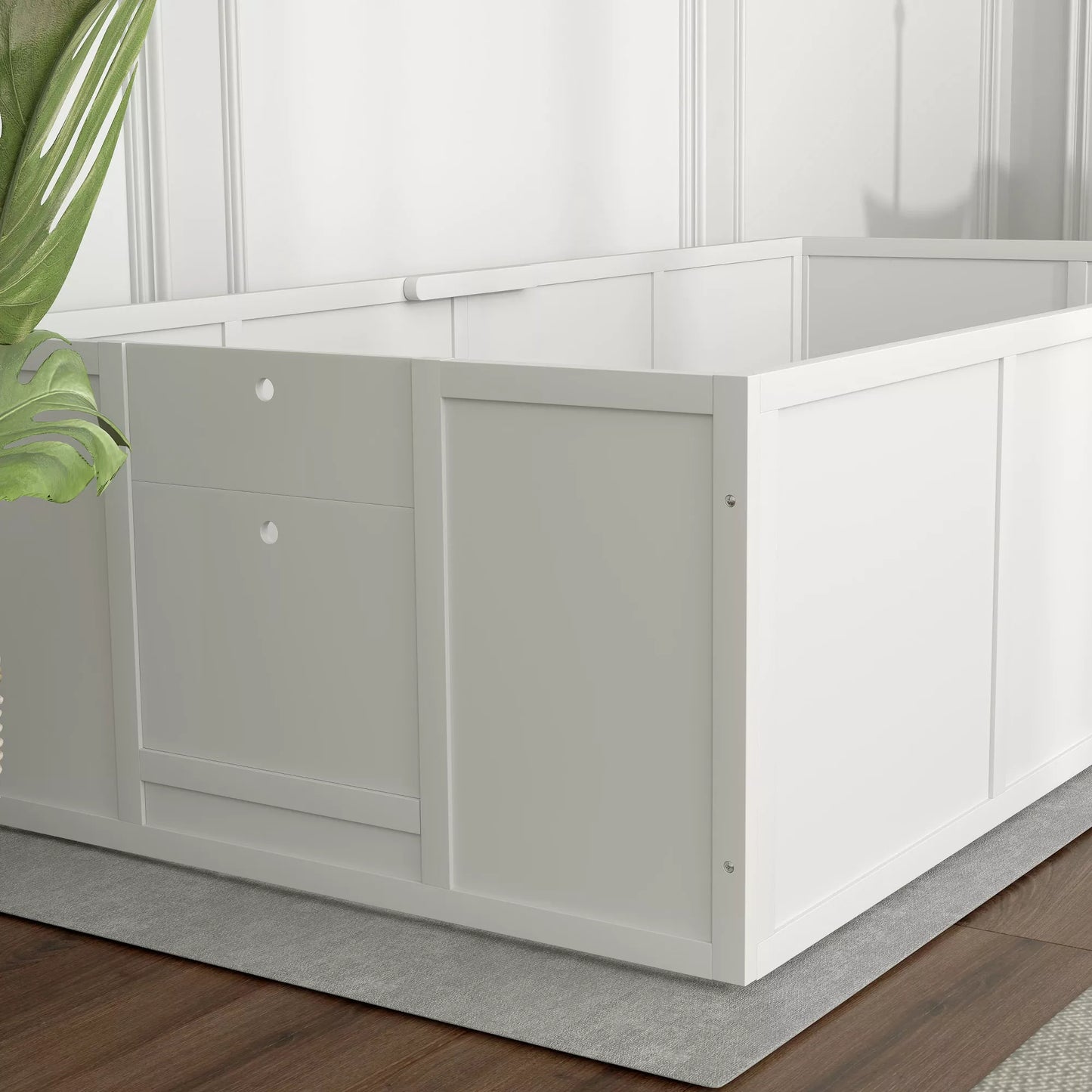 Šunų veisimo dėžė šunims ir šuniukams, su reguliuojamais įėjimais, dideliems ir mažiems šunims, 196 x 96 x 48 cm, Balta