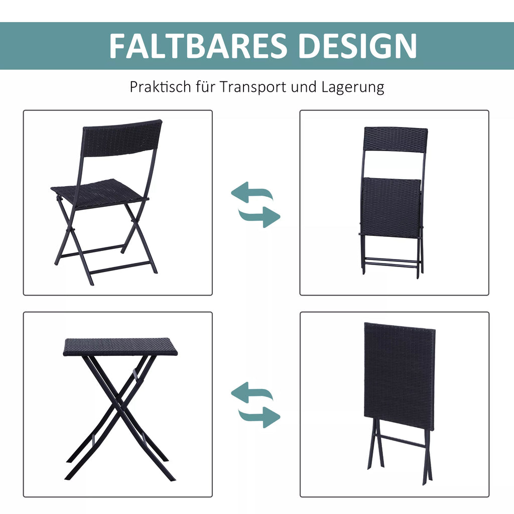 Polyrattan bistro komplektas 2 asmenims Sėdimoji grupė Rotango sodo baldų komplektas Juodas