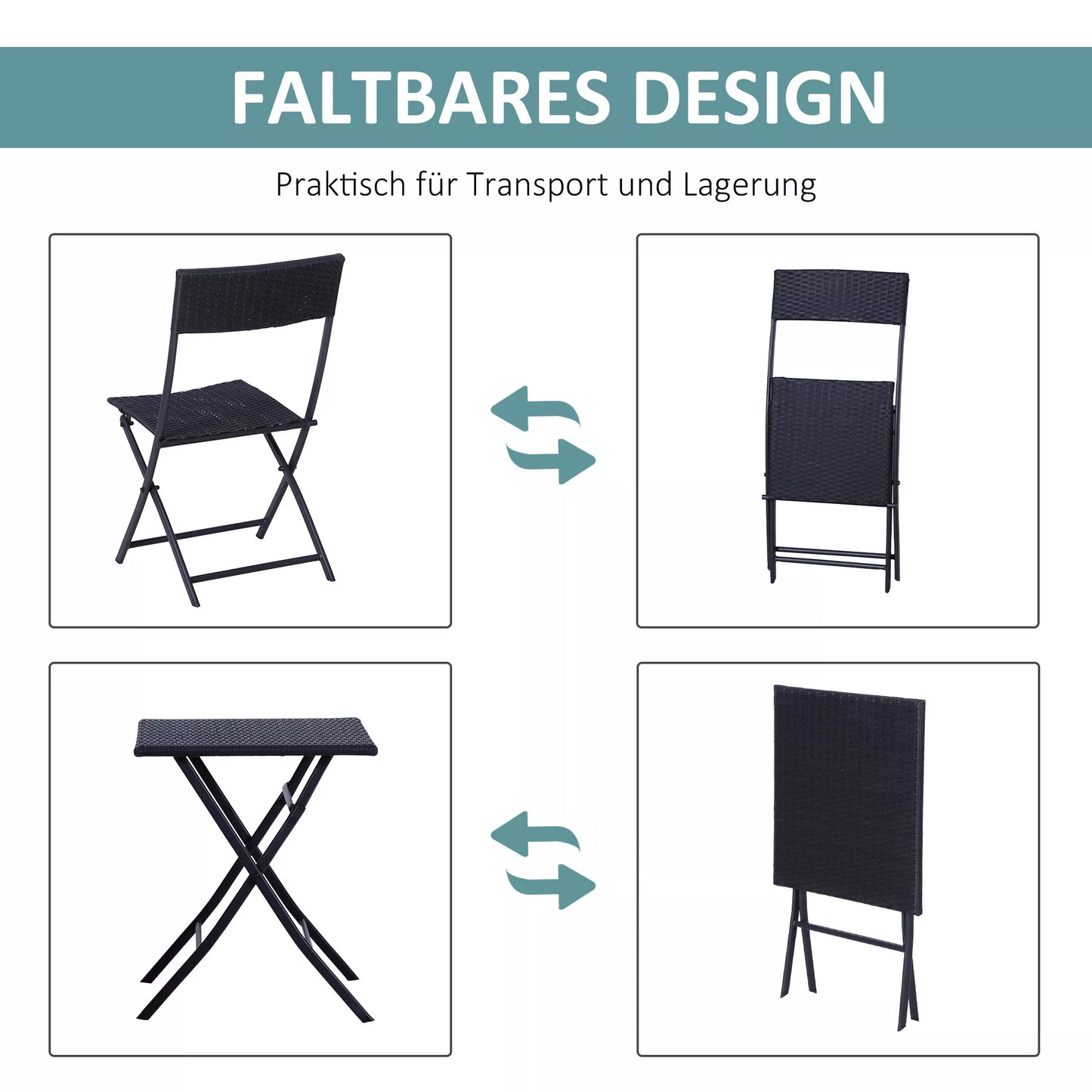 Polyrattan bistro komplektas 2 asmenims Sėdimoji grupė Rotango sodo baldų komplektas Juodas