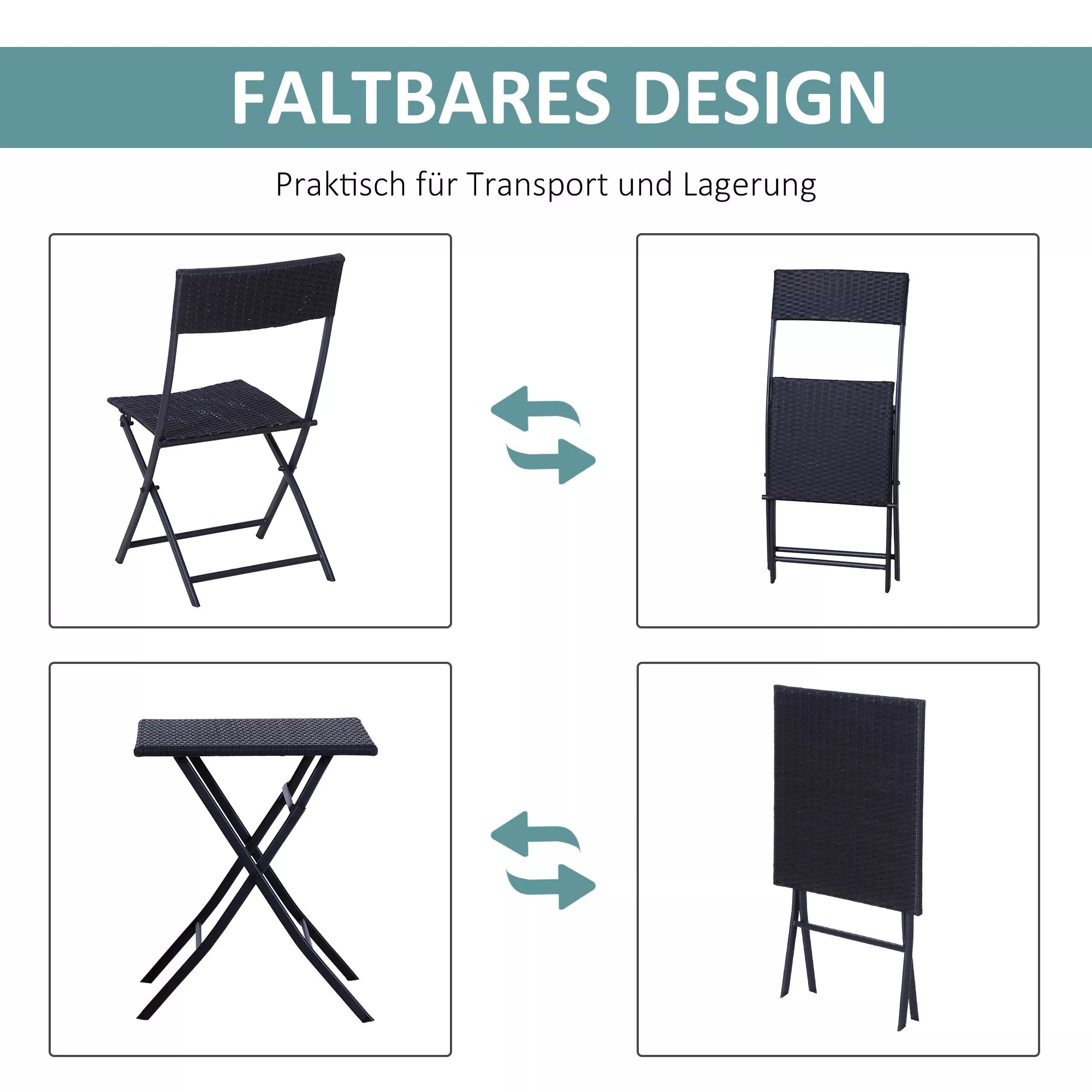 Polyrattan bistro komplektas 2 asmenims Sėdimoji grupė Rotango sodo baldų komplektas Juodas