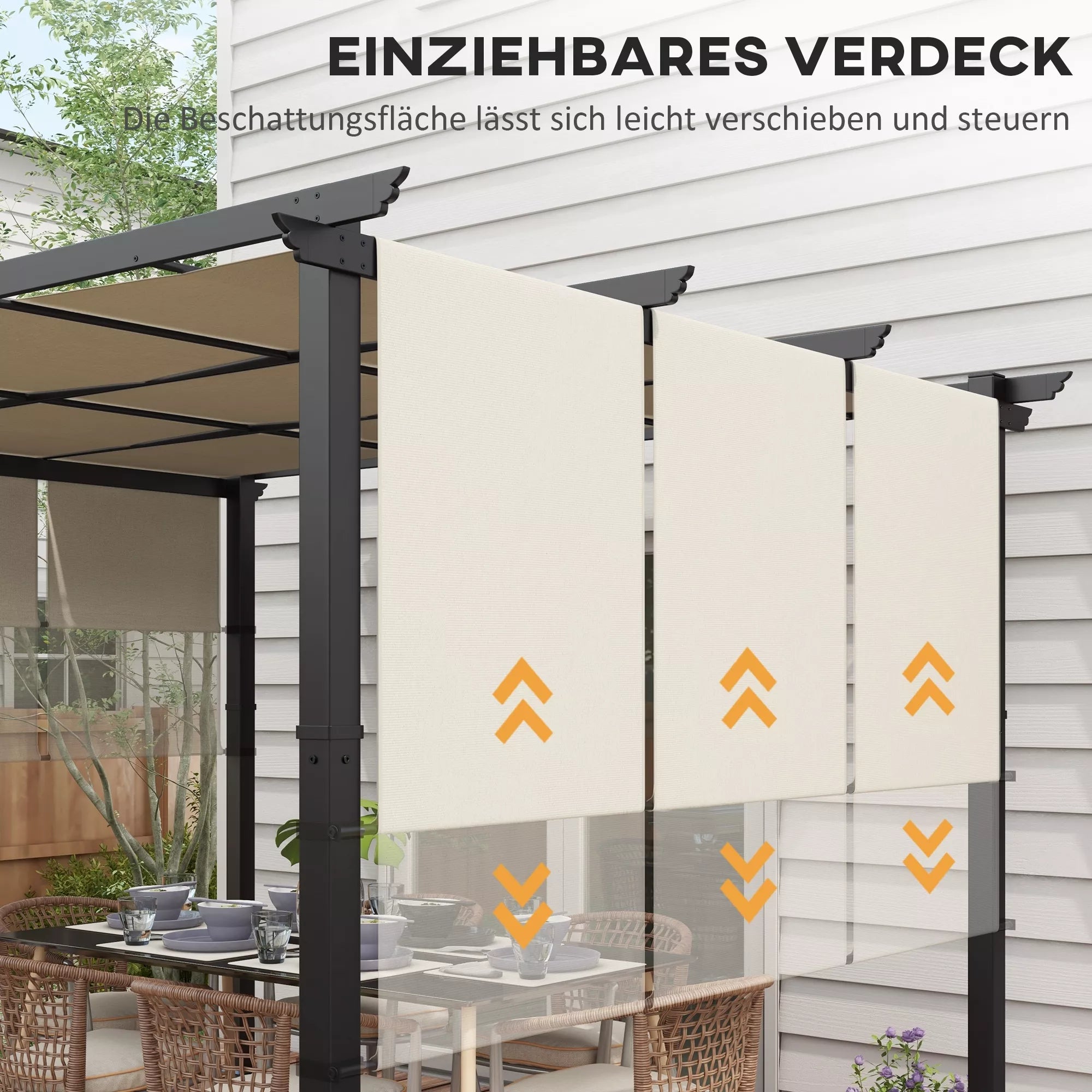 Markizė nuo saulės. Pergola, atspari oro sąlygoms, su tvirtinimo detalėmis, 3 x 3,5 m, smėlio spalvos