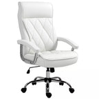 Biuro kėdė, ergonomiška rašomojo stalo kėdė, aukščio reguliavimo pasukama kėdė su svyravimo funkcija, rombų raštas, dirbtinė oda, paminkštinta vadovo kėdė, balta