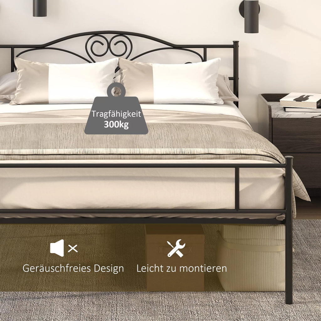 Metalinis lovos rėmas su galvūgalio dalimi, 300 kg apkrova, 145L x 211B x 106H cm, juodas