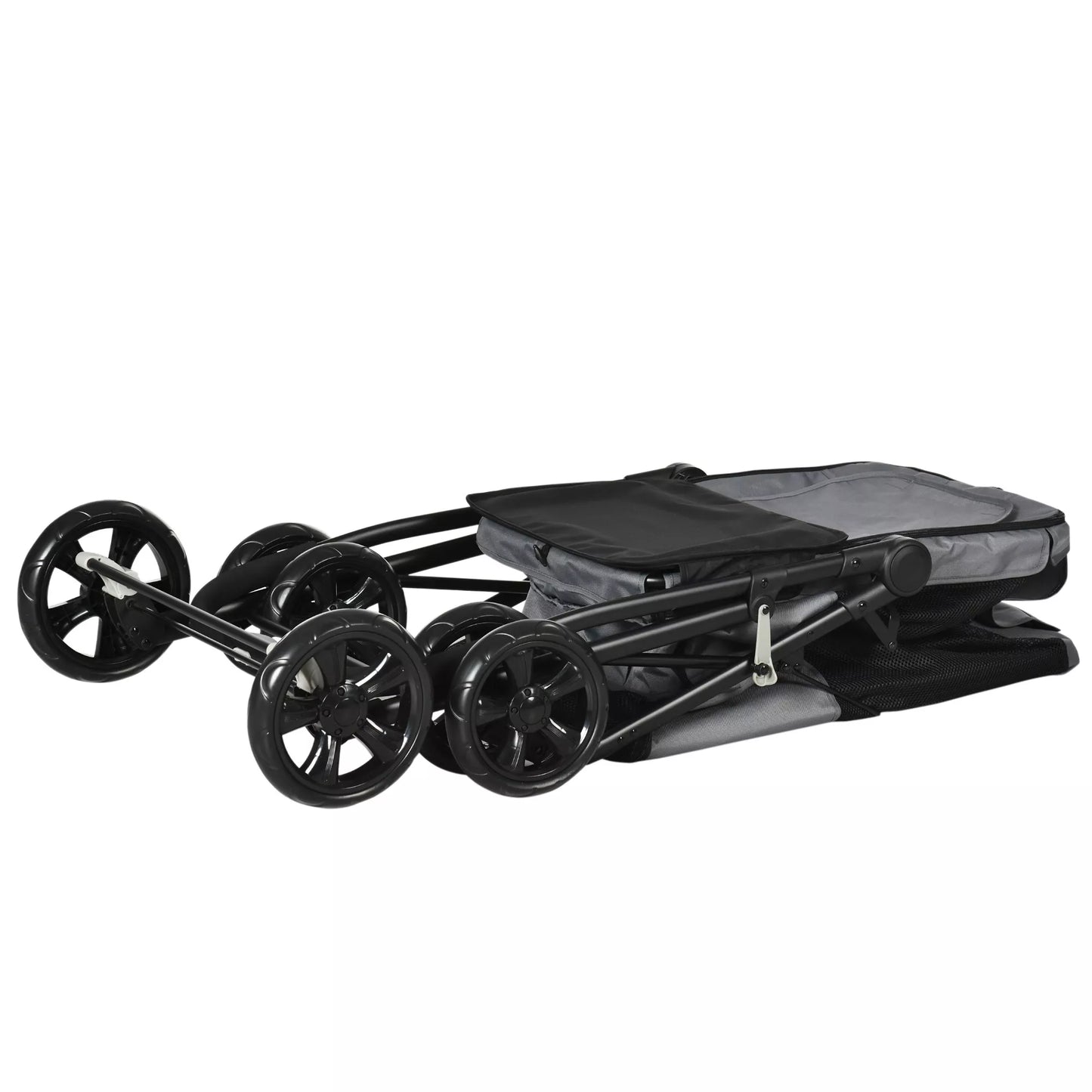 Šunų vežimėlis, sulankstomas, iki 20 kg, 3 šoninės kišenės, 102 cm x 62 cm x 105 cm, pilkos spalvos.